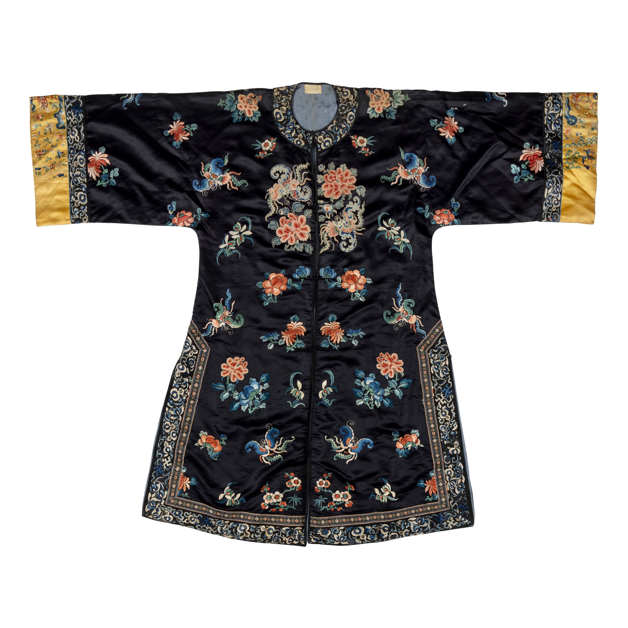 BLUE GROUND SILK EMBROIDERED LADY'S ROBE