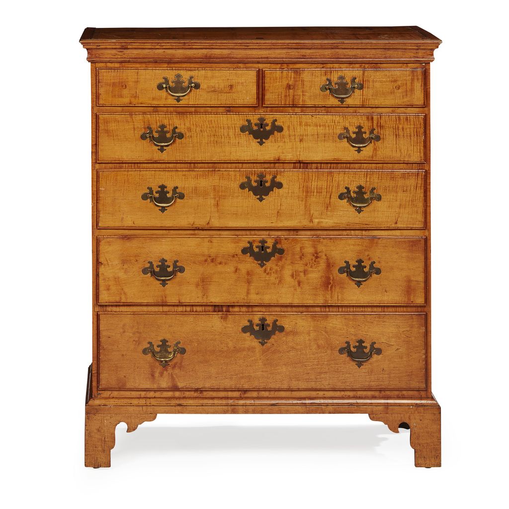 AMERICAN 'CHIPPENDALE' FIGURED MAPLE CHEST OF DRAWERS