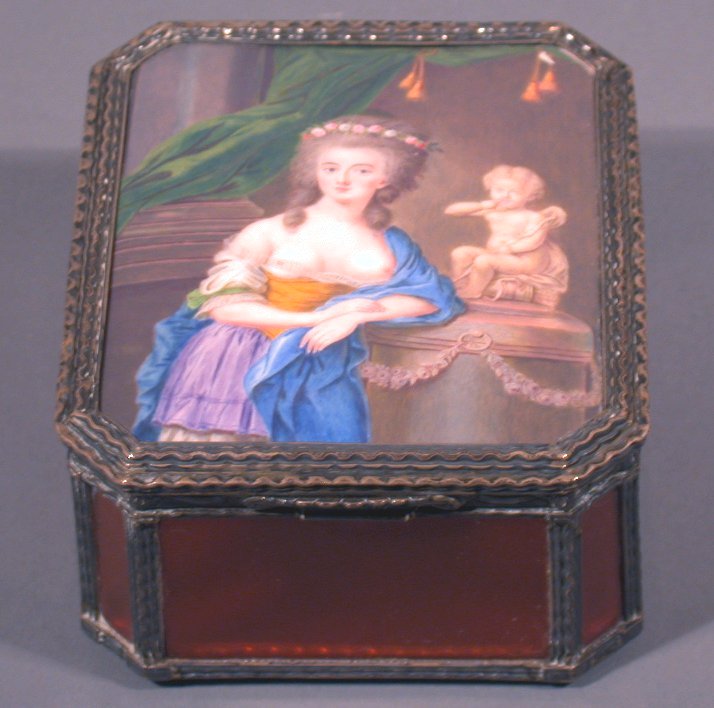 A silver, tortoiseshell and enamel casket