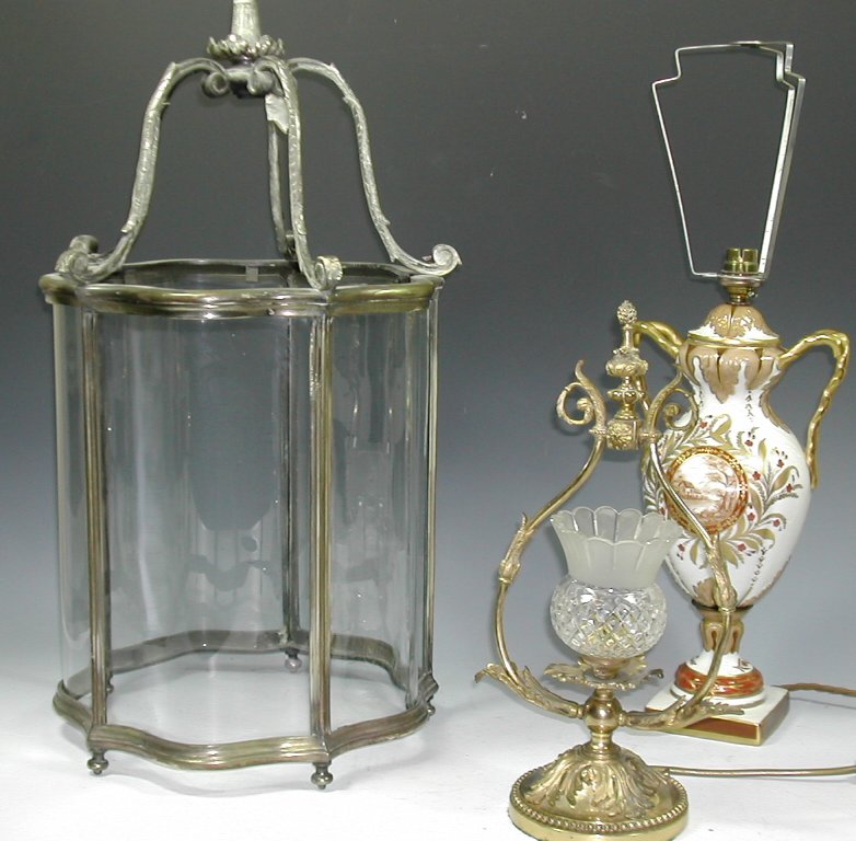 A large mounted glass hall lantern,