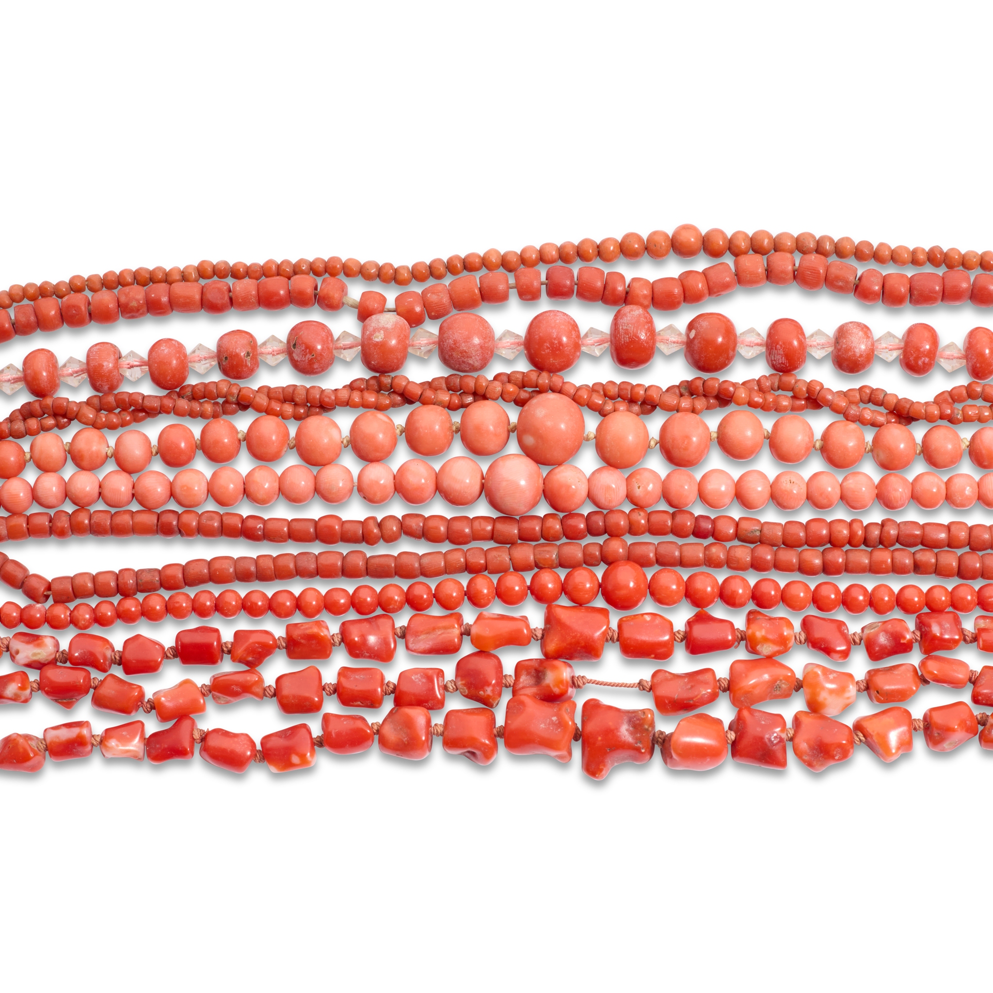 A collection of coral necklaces
