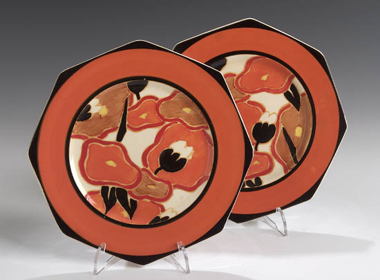 A pair of Clarice Cliff octagonal plates