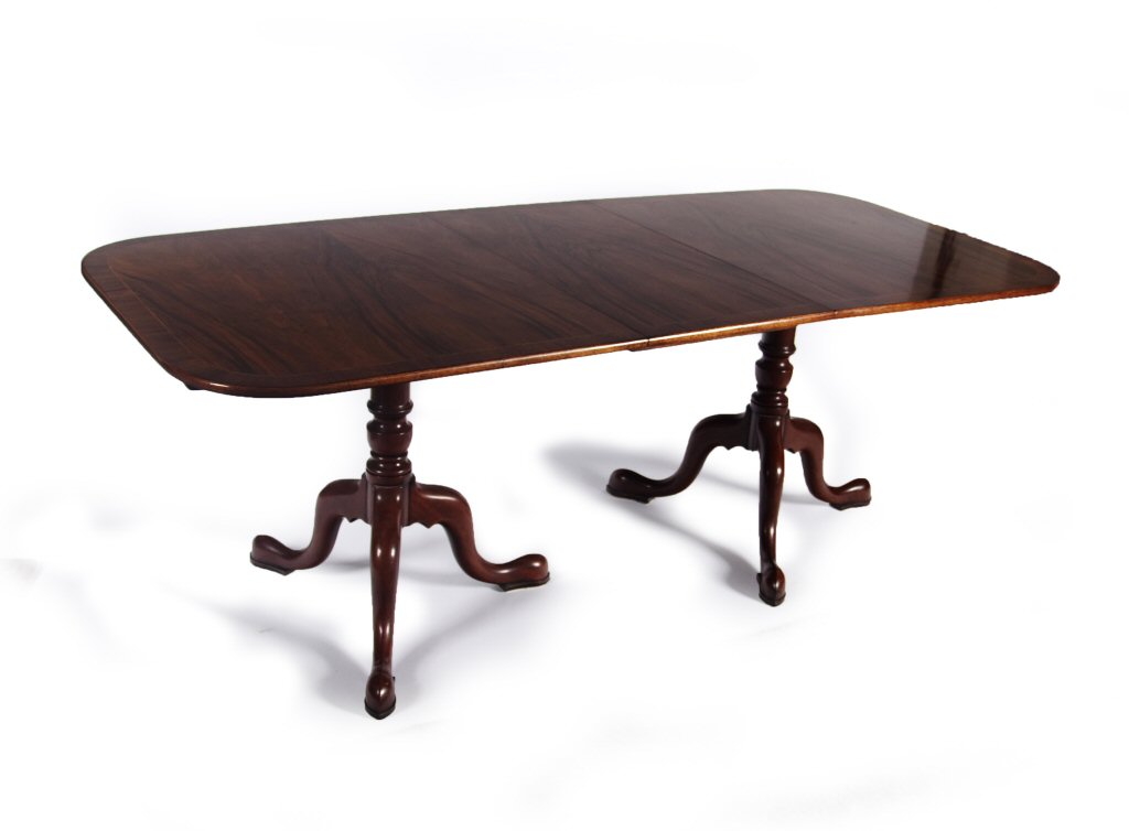 QUEEN ANNE STYLE WALNUT TWIN PEDESTAL DINING TABLE