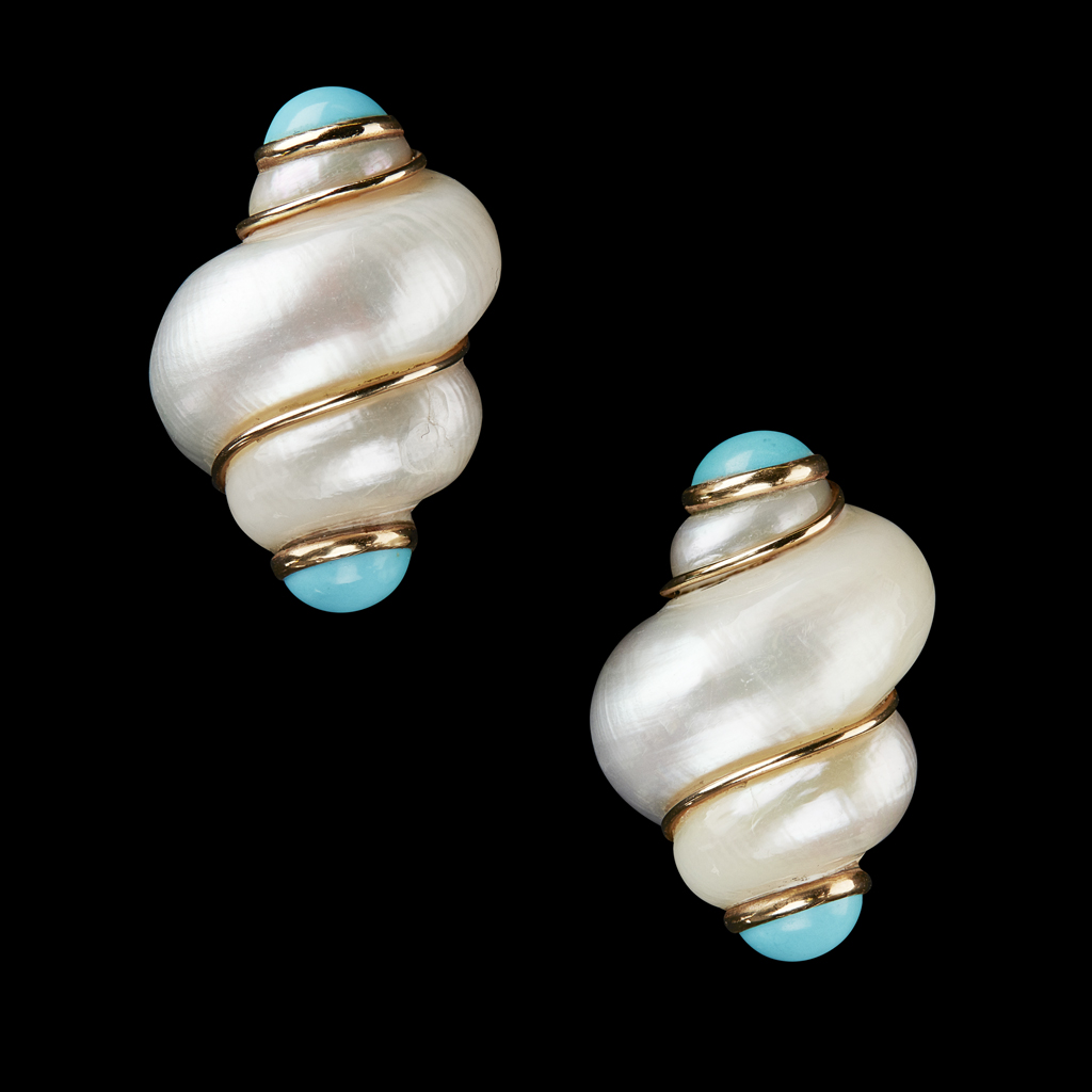 A pair of shell and turquoise earrings