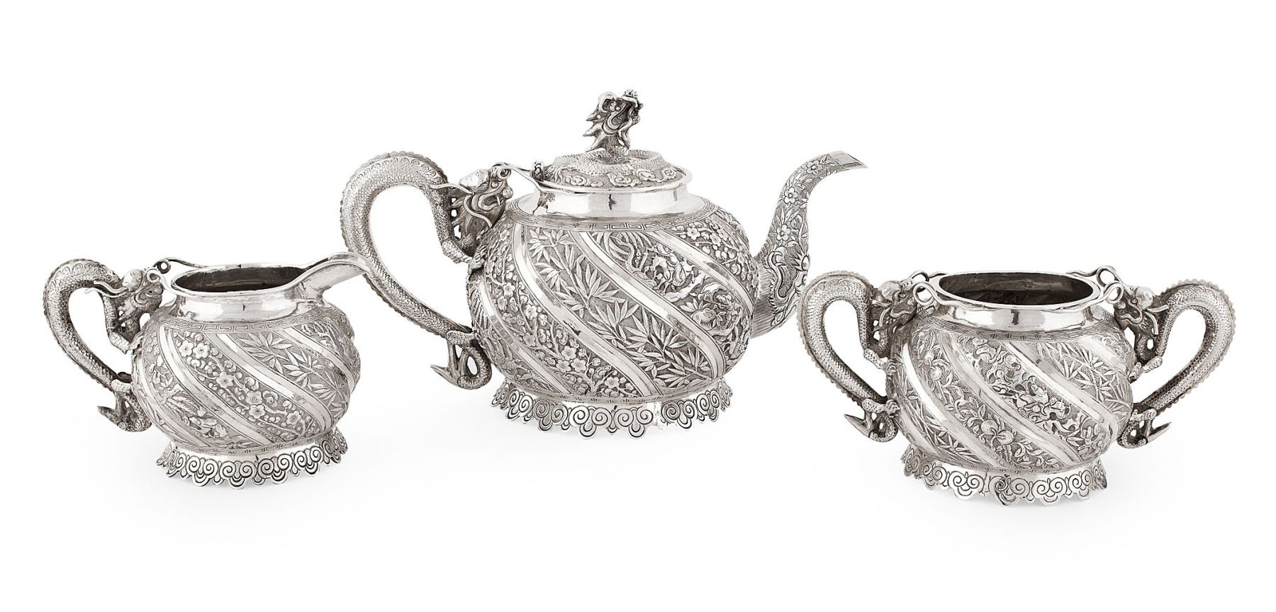CHINESE EXPORT SILVER THREE PIECE TEA SET