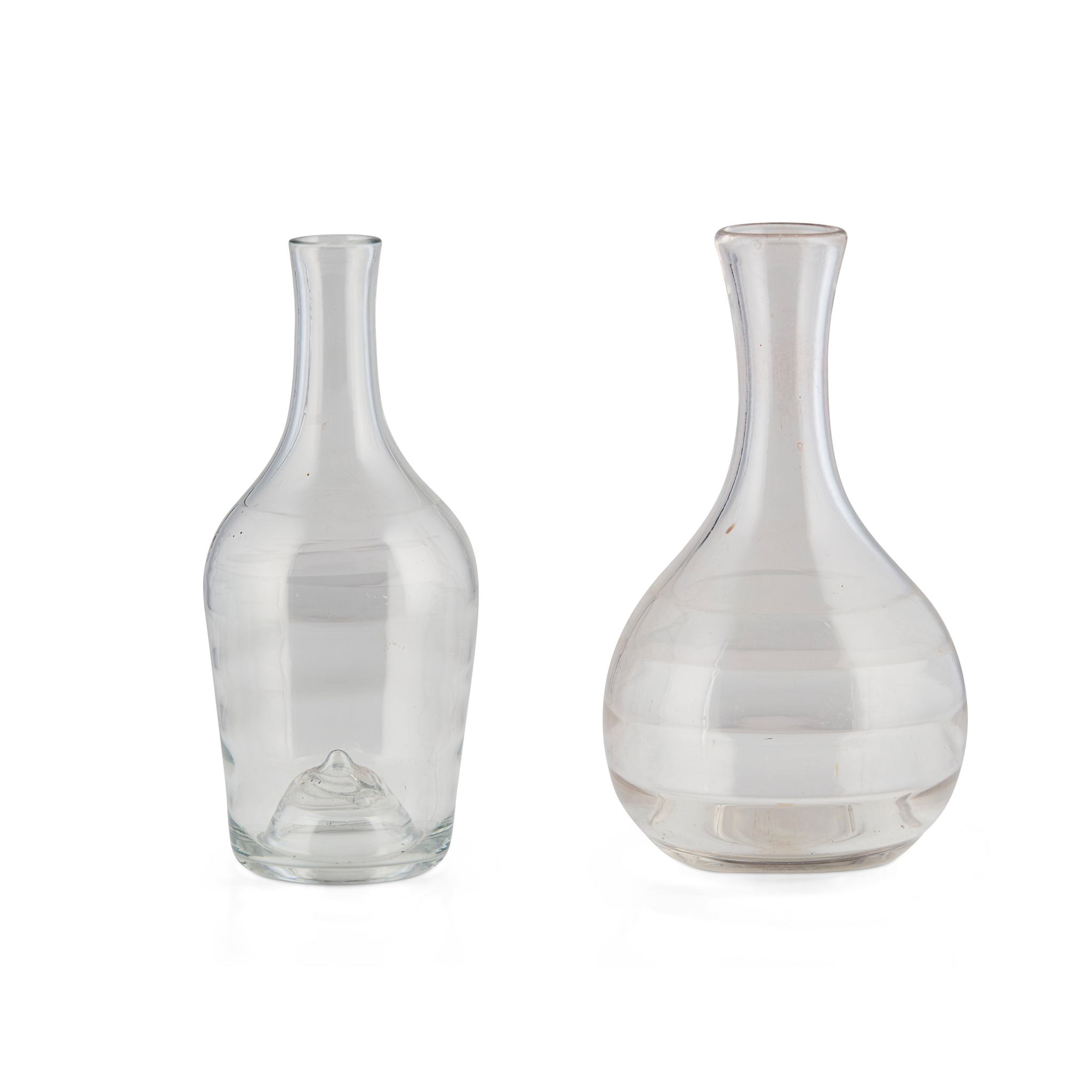 TWO 'LYNN' GLASS WINE CARAFES