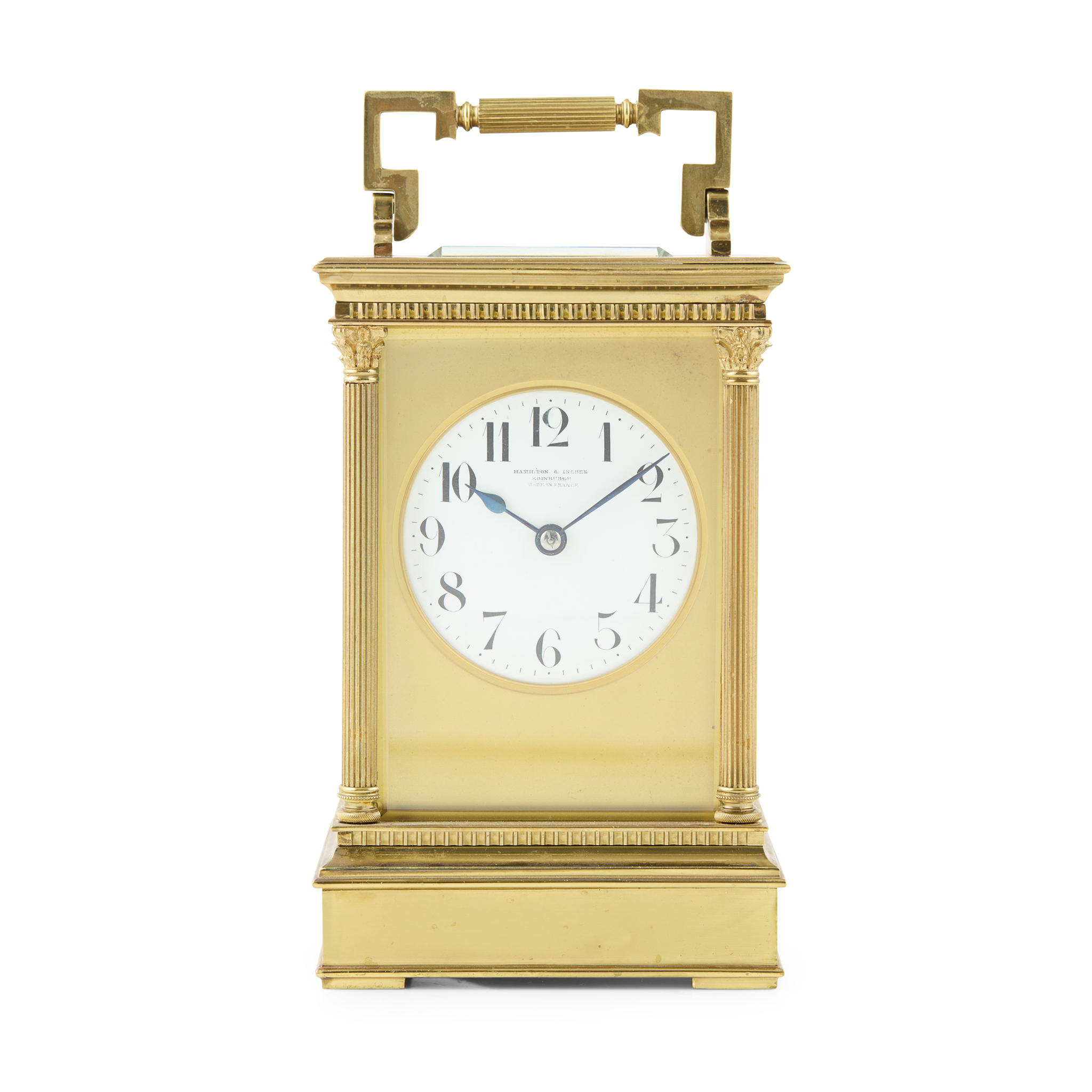 FRENCH LACQUERED BRASS OVERSIZED CARRIAGE CLOCK, BY HAMILTON & INCHES, EDINBURGH