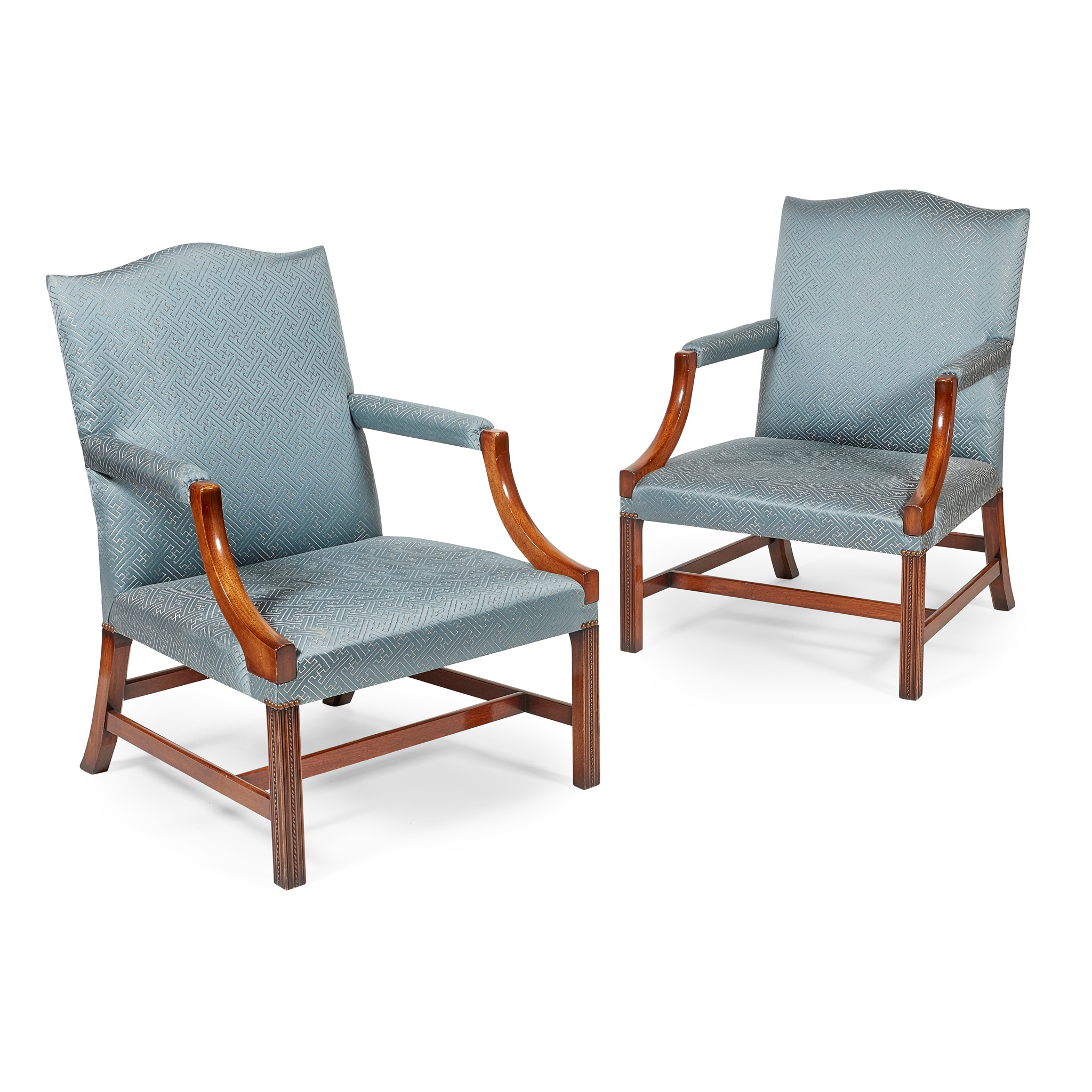 PAIR OF GEORGIAN STYLE MAHOGANY FRAMED OPEN ARMCHAIRS