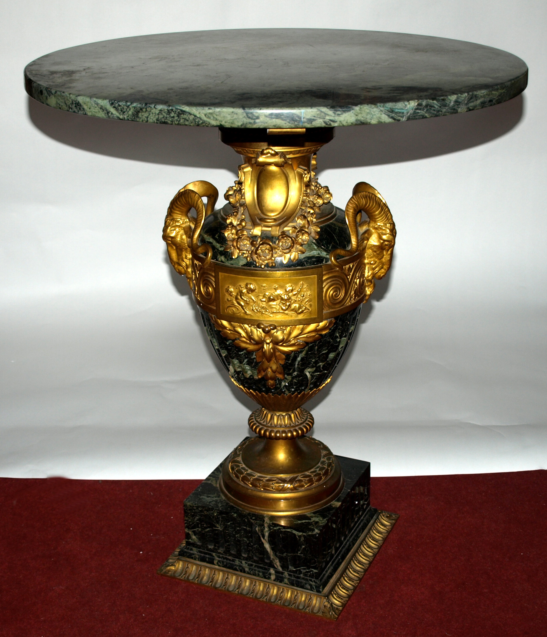 GOOD FRENCH ORMOLU AND GREEN MARBLE URN