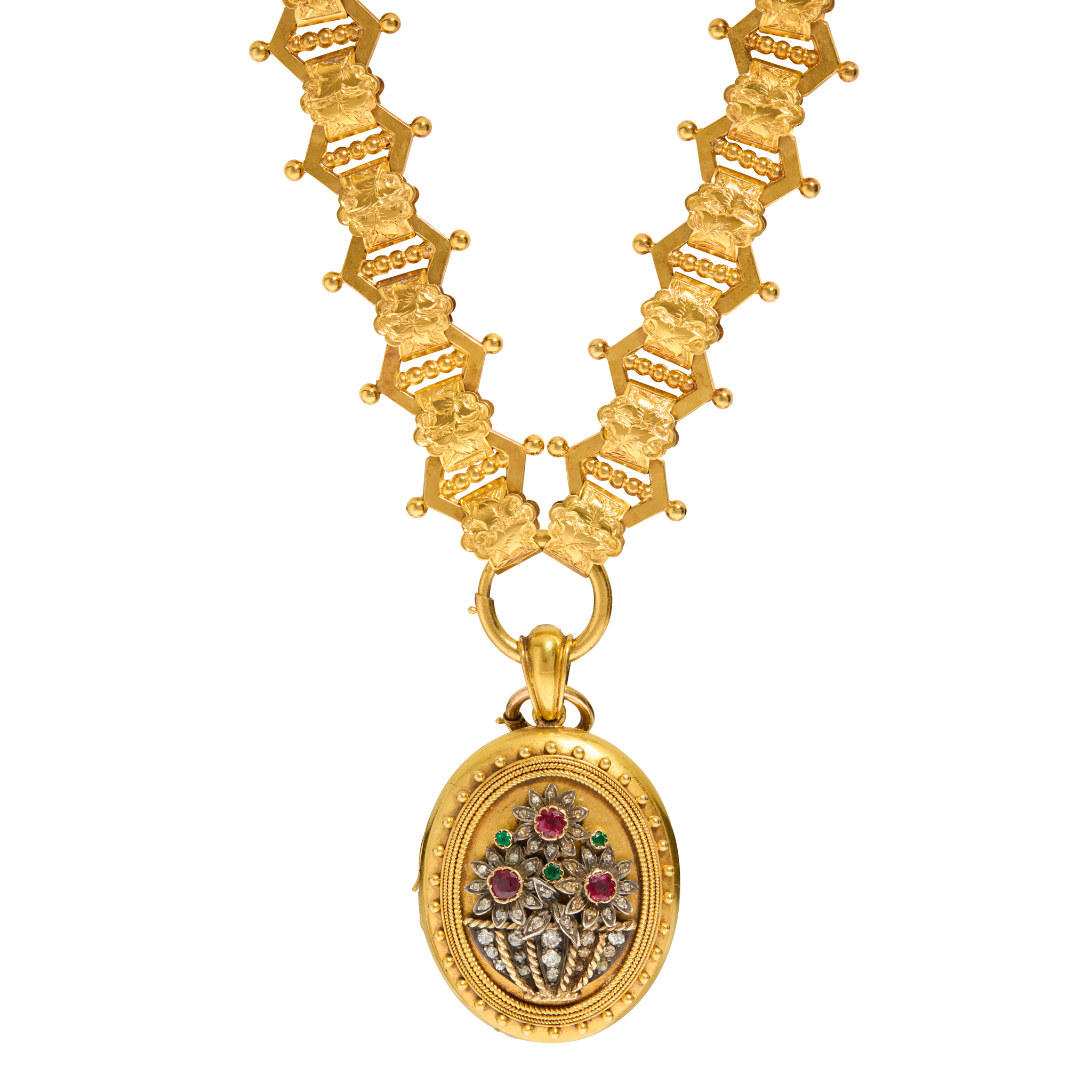 A ruby, emerald and diamond locket