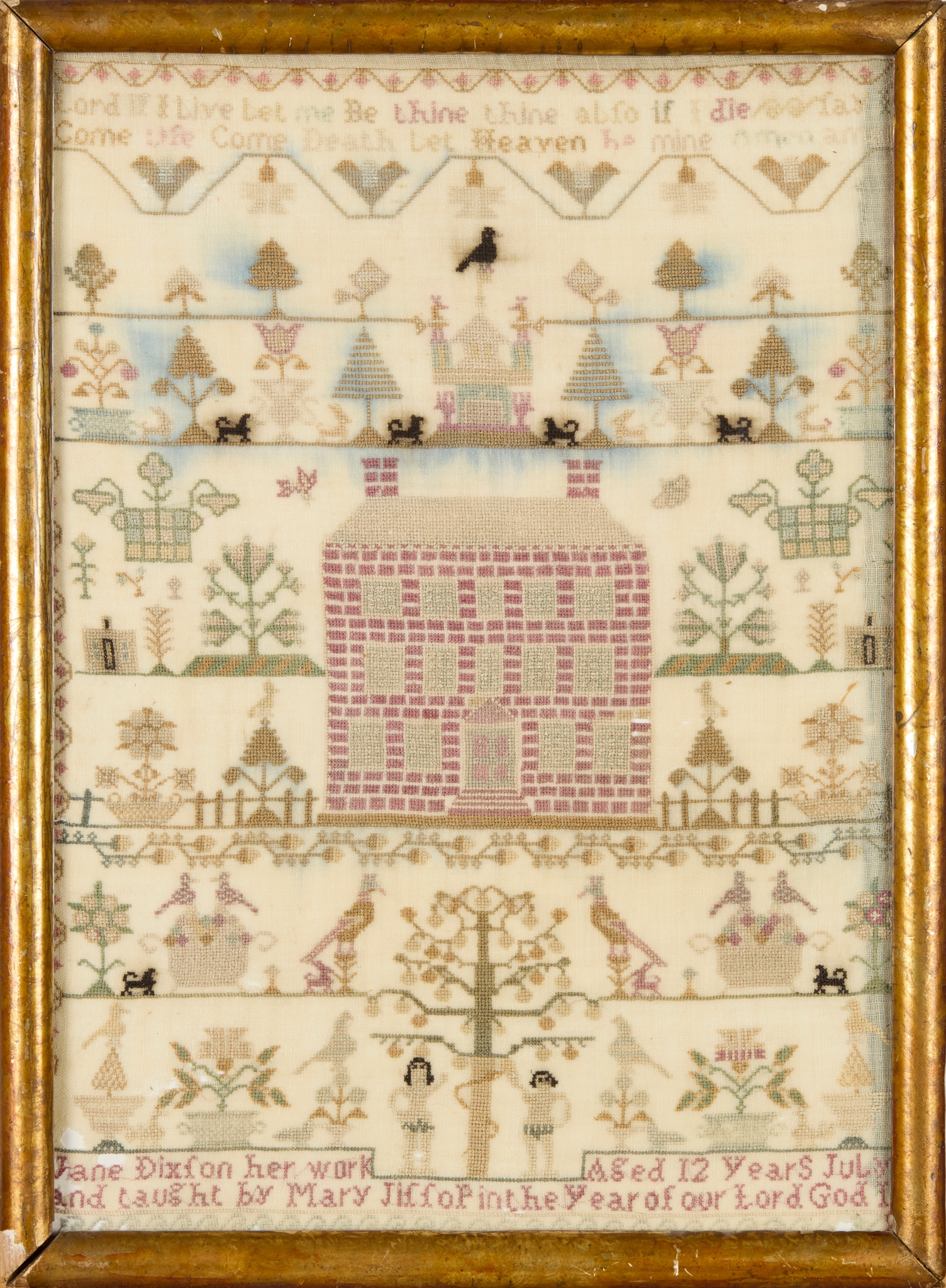 GEORGIAN NEEDLEWORK HOUSE SAMPLER, WORKED BY JANE DIXSON, AGED 12