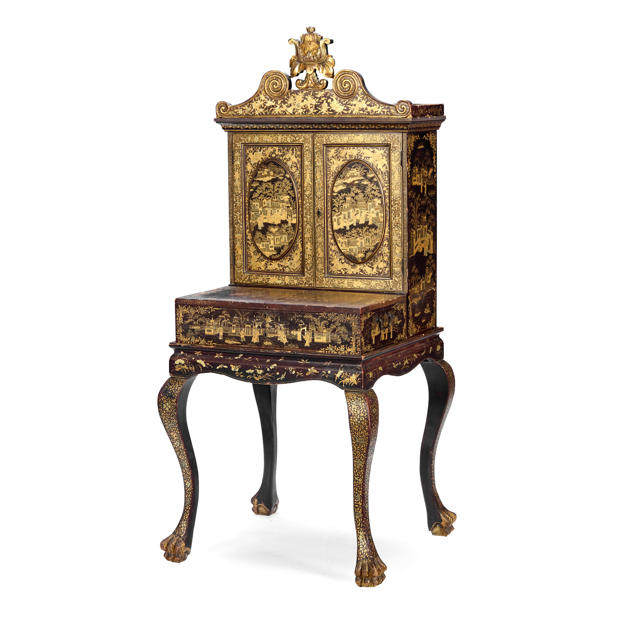 CHINESE EXPORT BLACK LACQUER AND GILT BONHEUR DU JOUR