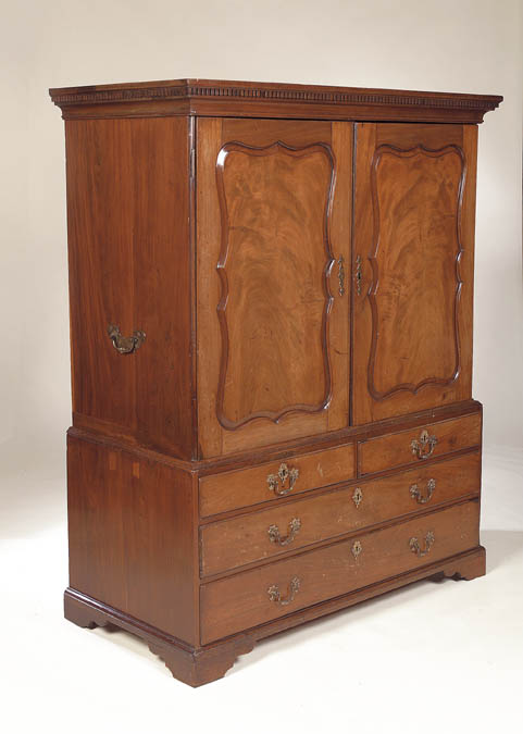 A Scottish George II mahogany linen press,