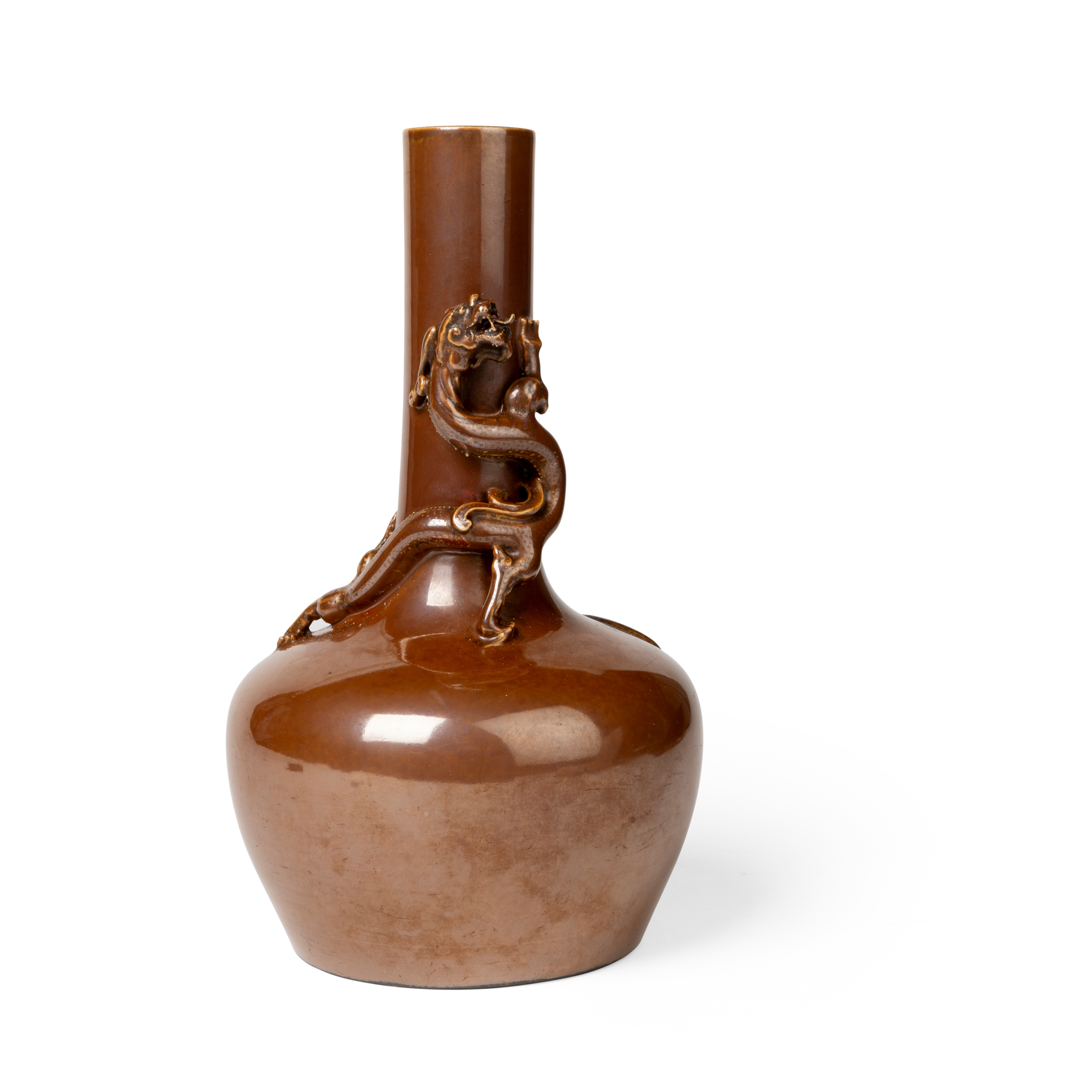 BRONZE-IMITATION BROWN-GLAZED GILT-DECORATED 'CHILONG' VASE