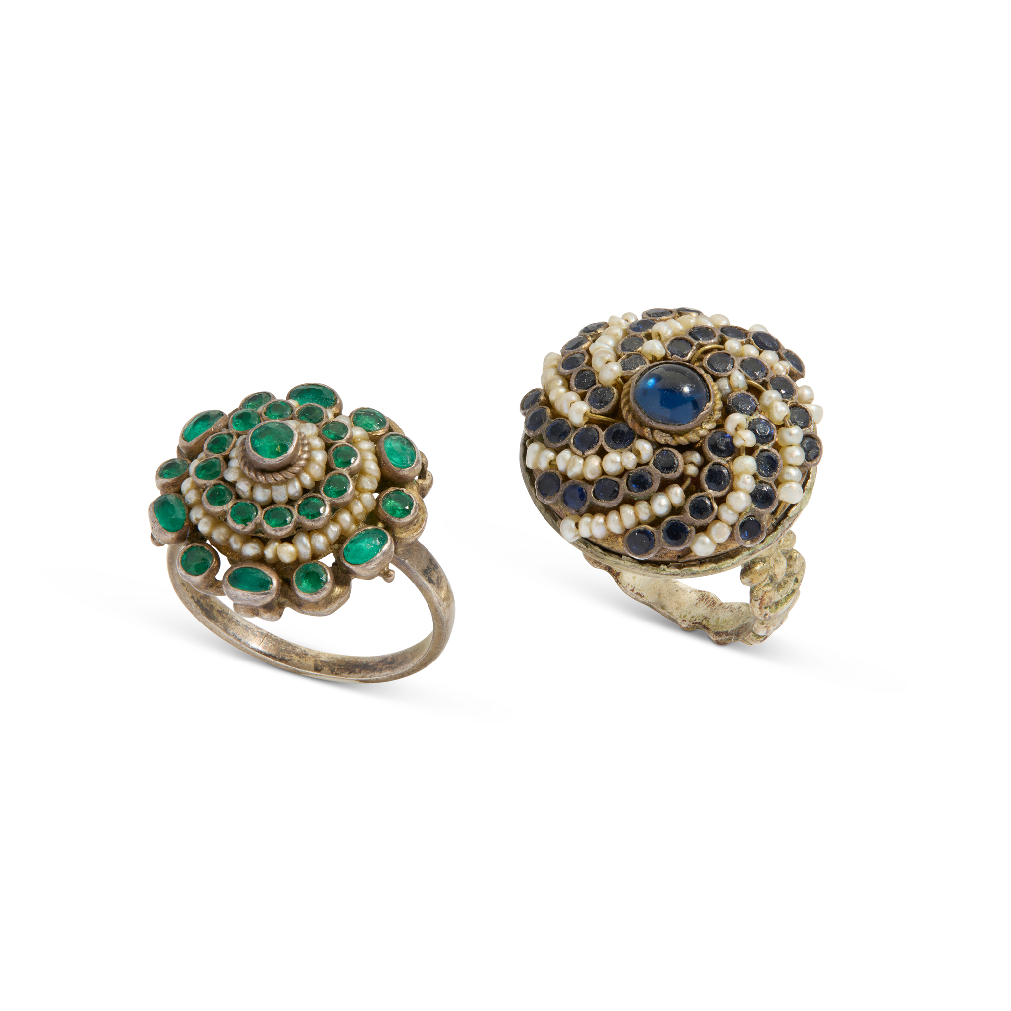 Two gem-set Russian "button" rings