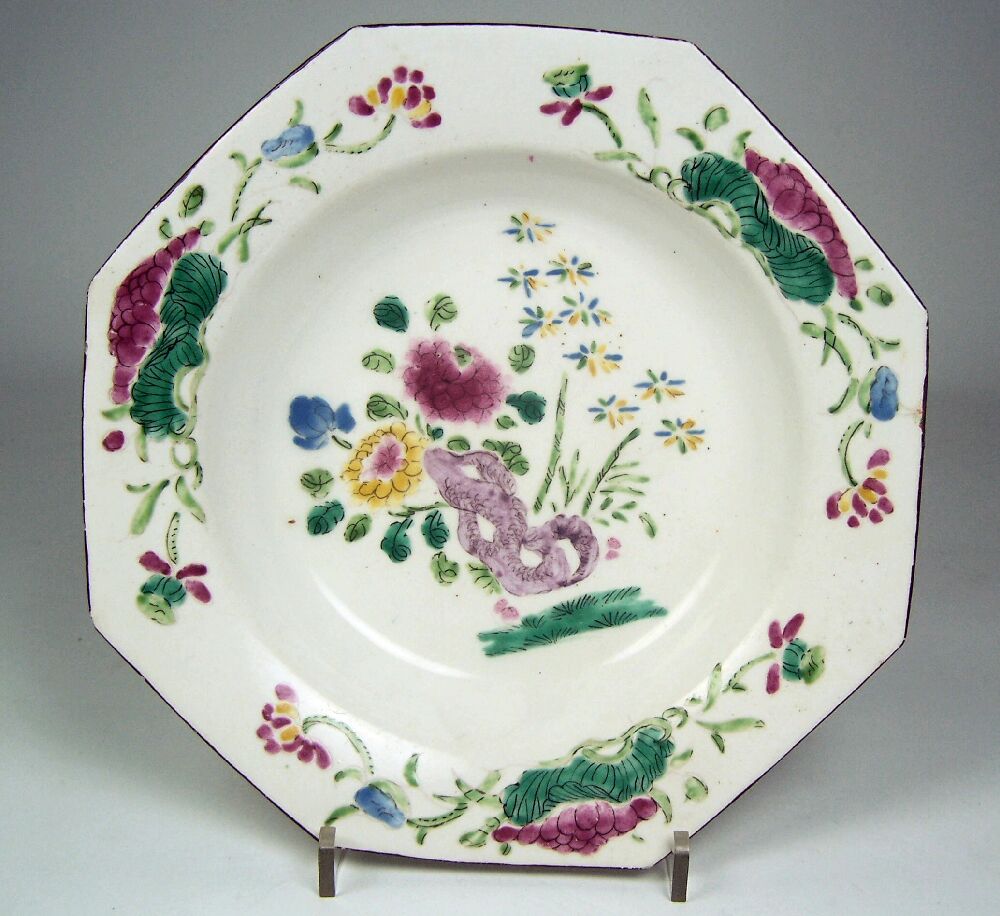 An 18th century Bow polychrome painted plate, circa 1753