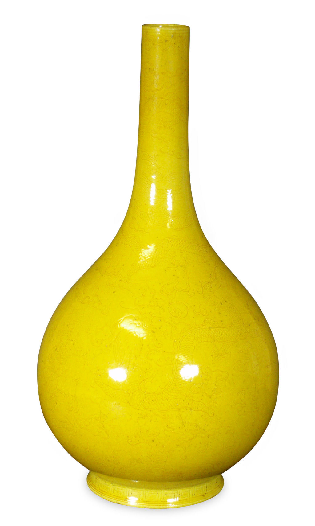 A Chinese monochrome yellow bottle vase, Jiaqing mark but later