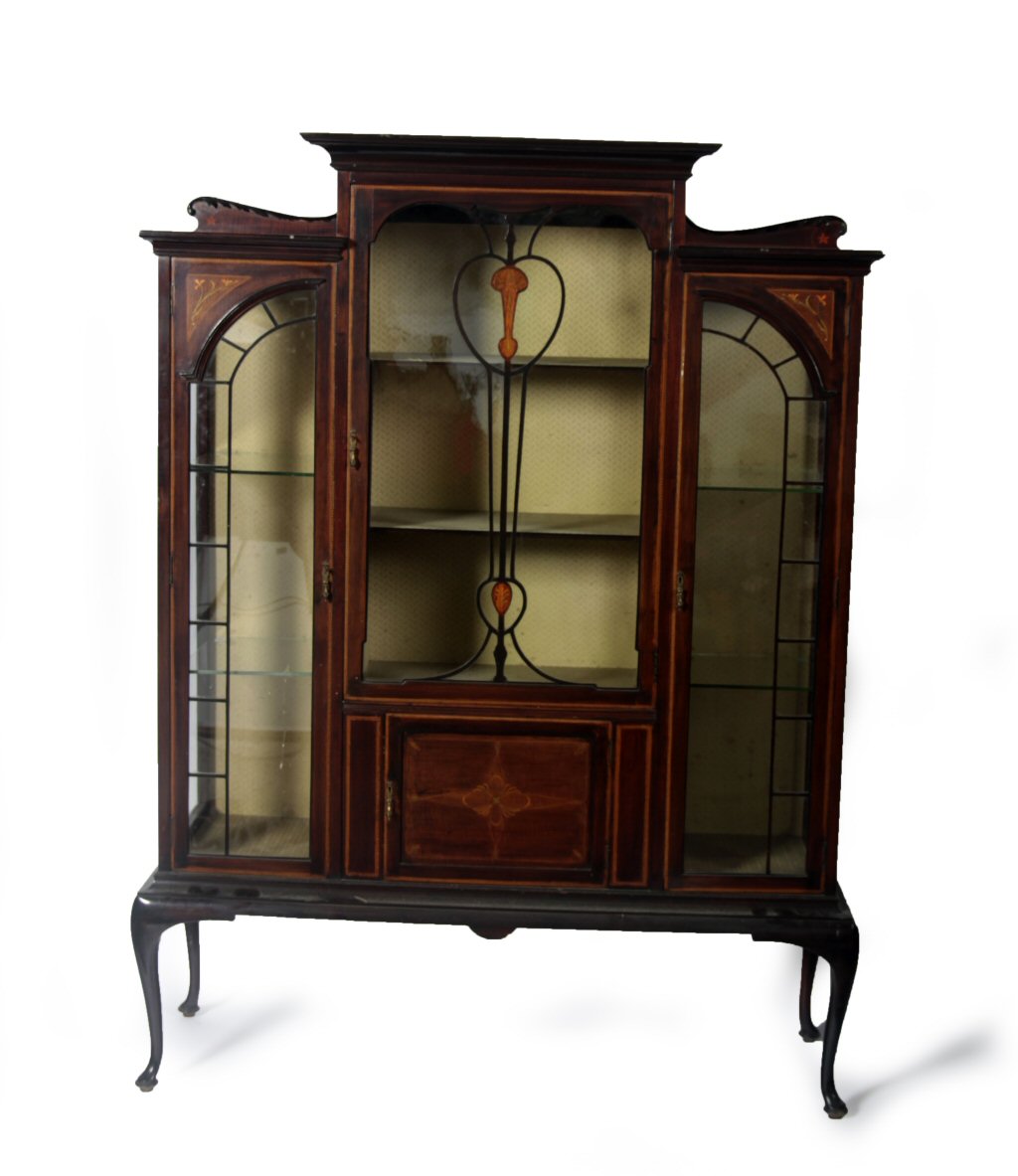 EDWARDIAN MARQUETRY DISPLAY CABINET
