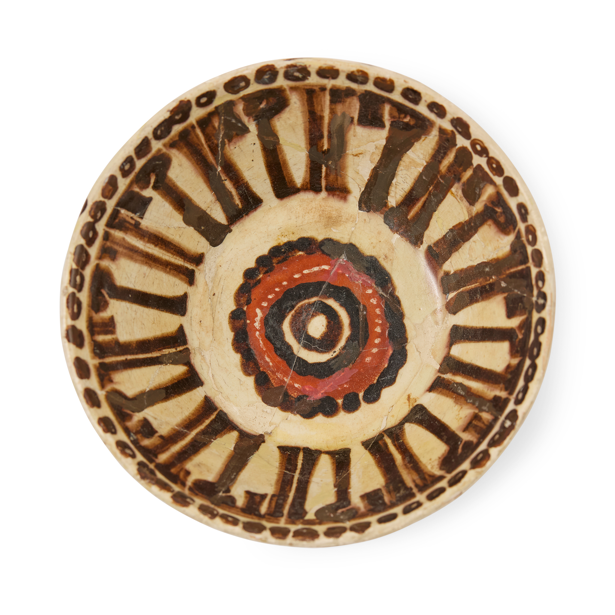 A MINIATURE SAMANID SLIP-PAINTED POTTERY CALLIGRAPHIC BOWL