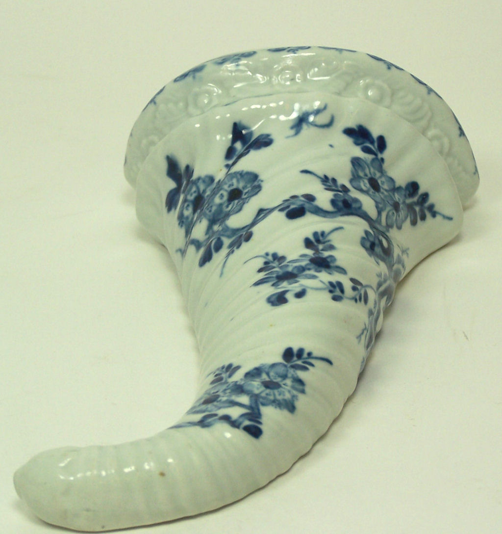 A First Period Worcester blue painted cornucopia wall pocket REVISED ESTIMATE