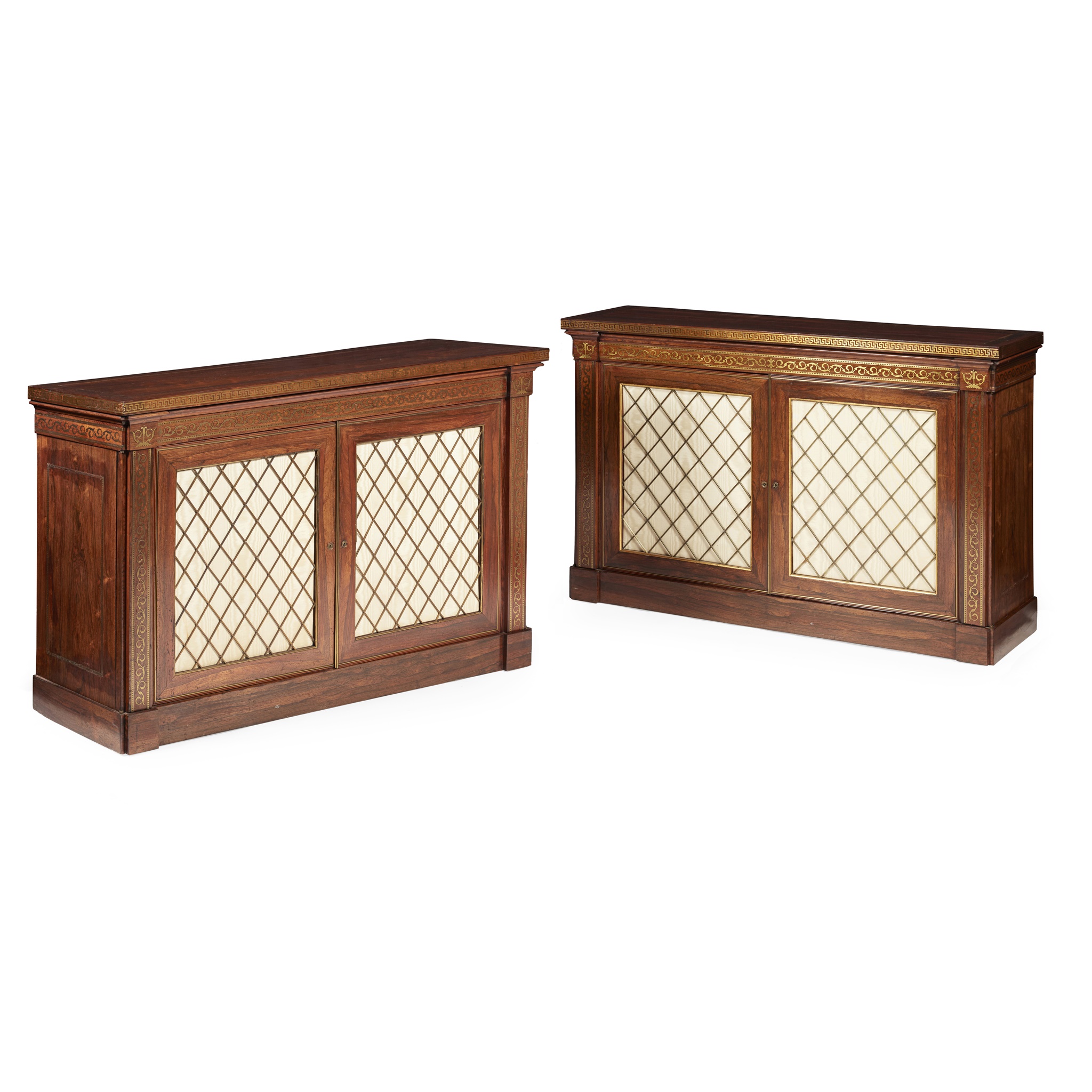 PAIR OF REGENCY ROSEWOOD BRASS INLAID SIDE CABINETS