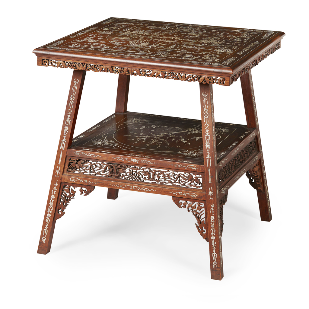CHINESE IVORY INLAID HARDWOOD TABLE
