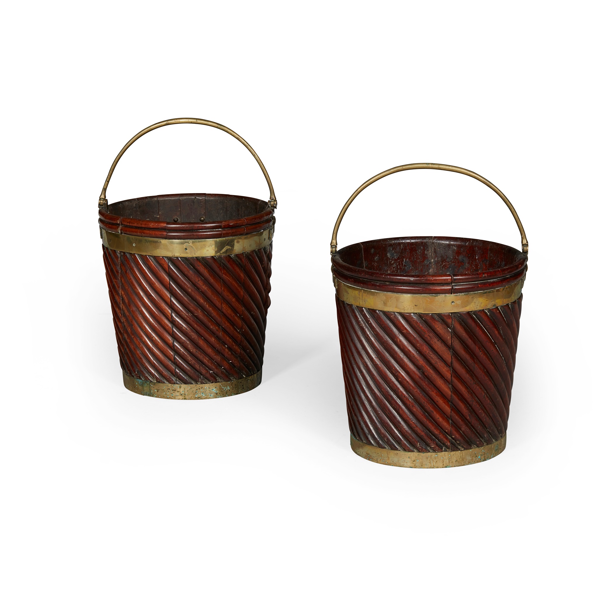 PAIR OF GEORGE III MAHOGANY AND BRASS PEAT BUCKETS