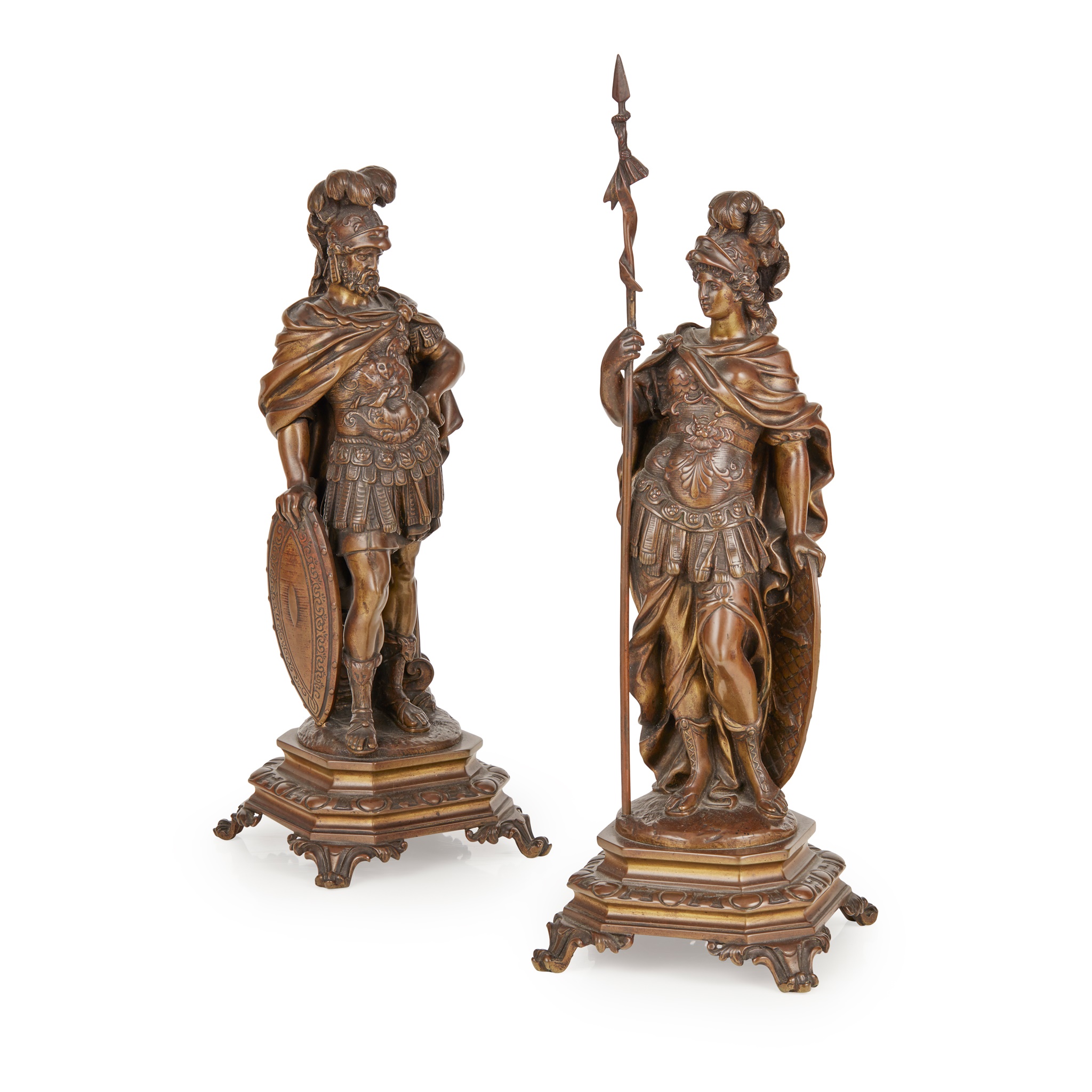 PAIR OF FRENCH BRONZE FIGURES OF MARS AND MINERVA