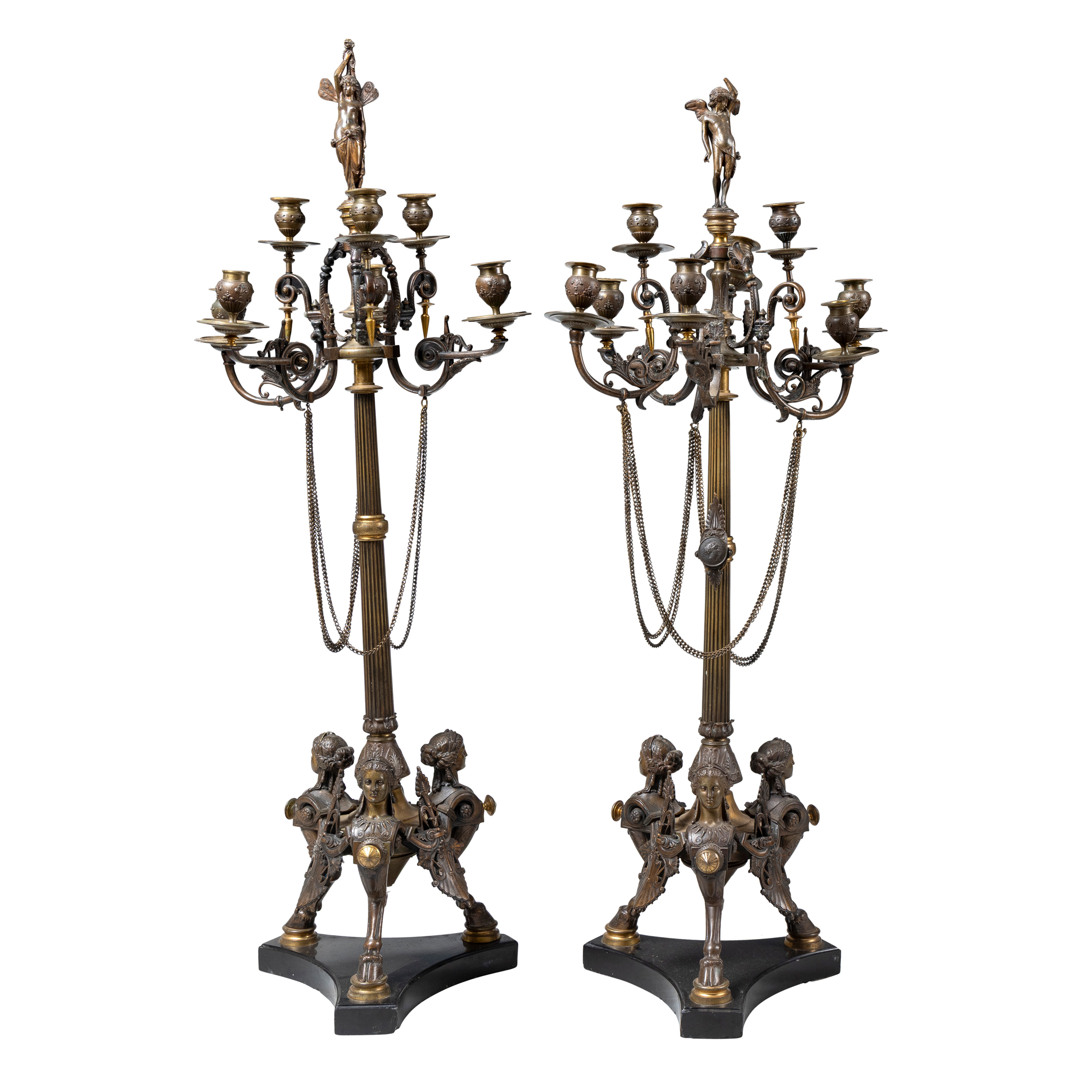 A PAIR OF BRONZE CANDELABRA