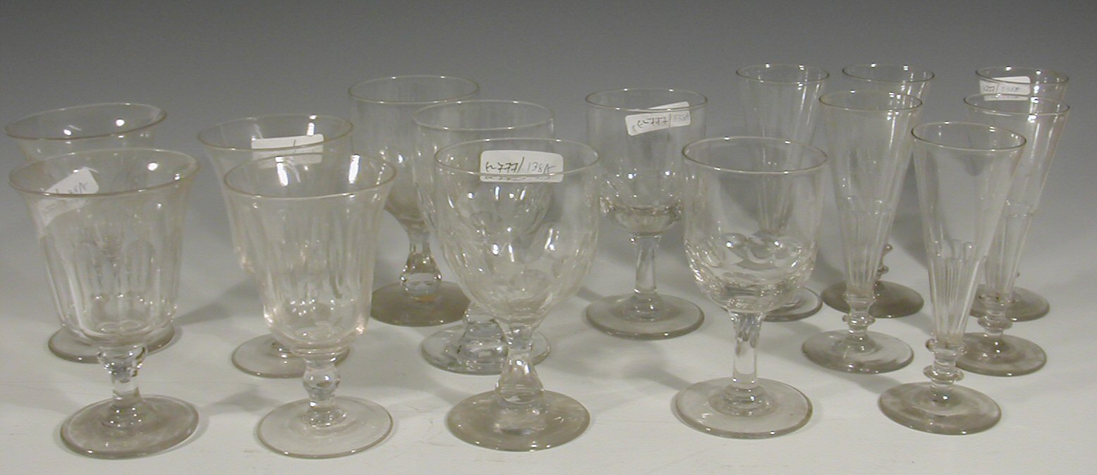 Two pairs of Victorian fluted flared glass rummers,