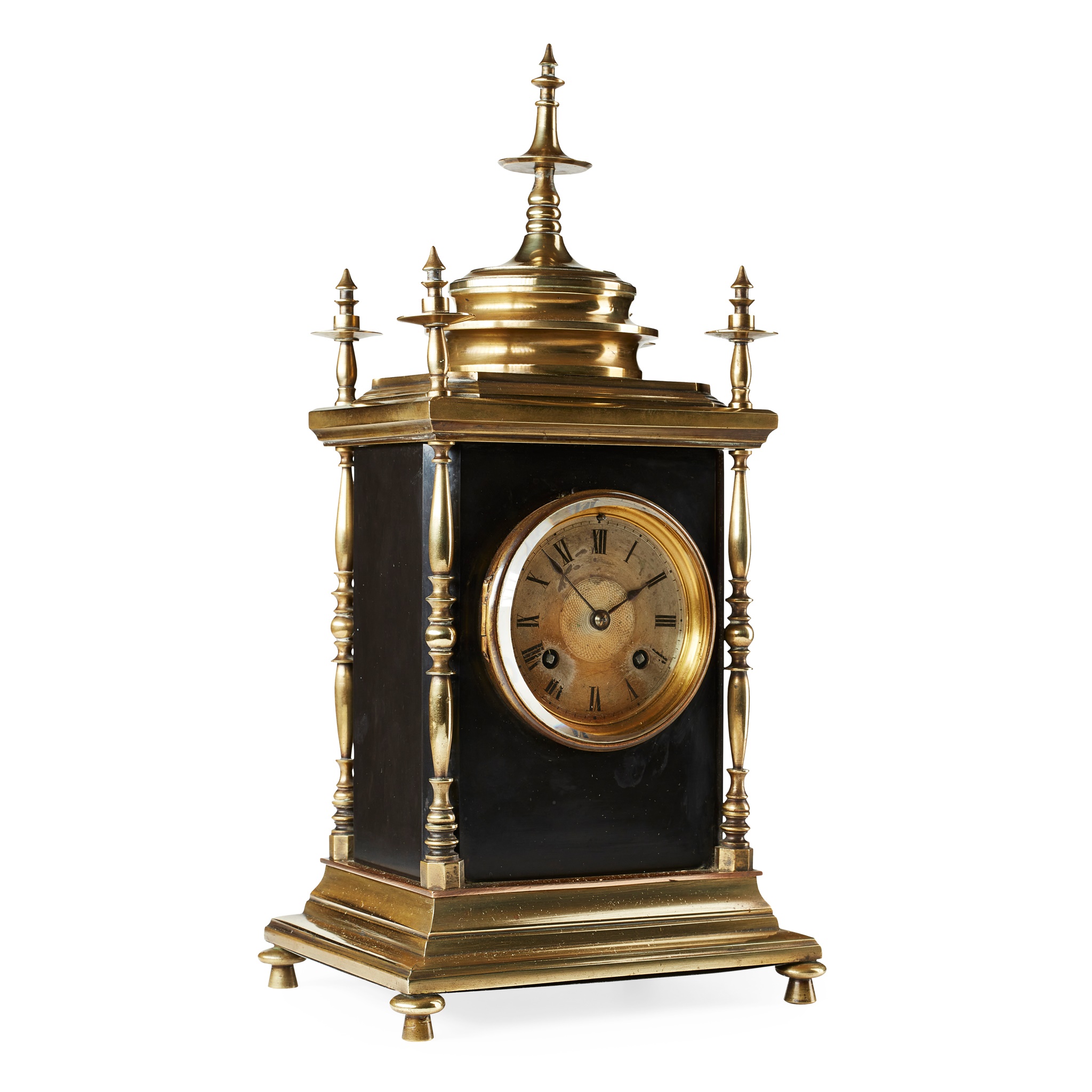 INDIAN SLATE AND BRASS-MOUNTED MANTEL CLOCK