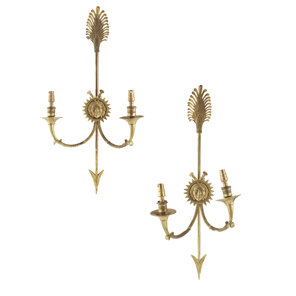 PAIR OF FRENCH EMPIRE STYLE GILT BRONZE WALL SCONCES