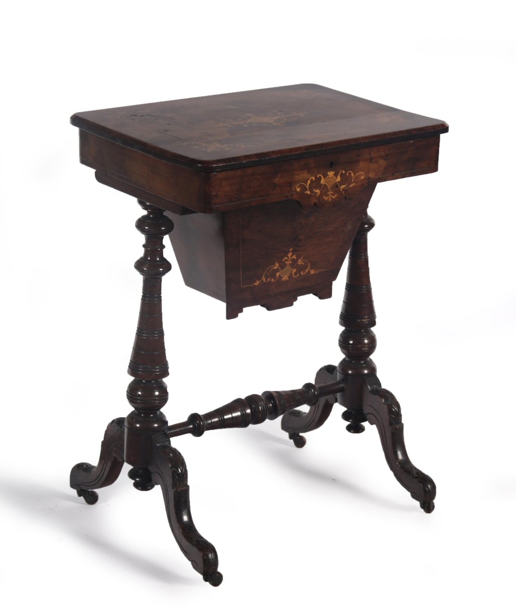 VICTORIAN ROSEWOOD AND INLAID WORK TABLE