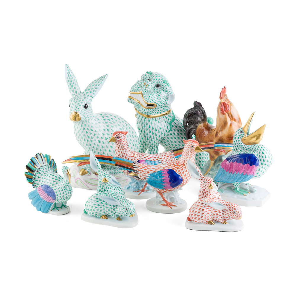 A GROUP OF HEREND PORCELAIN ANIMAL FIGURES