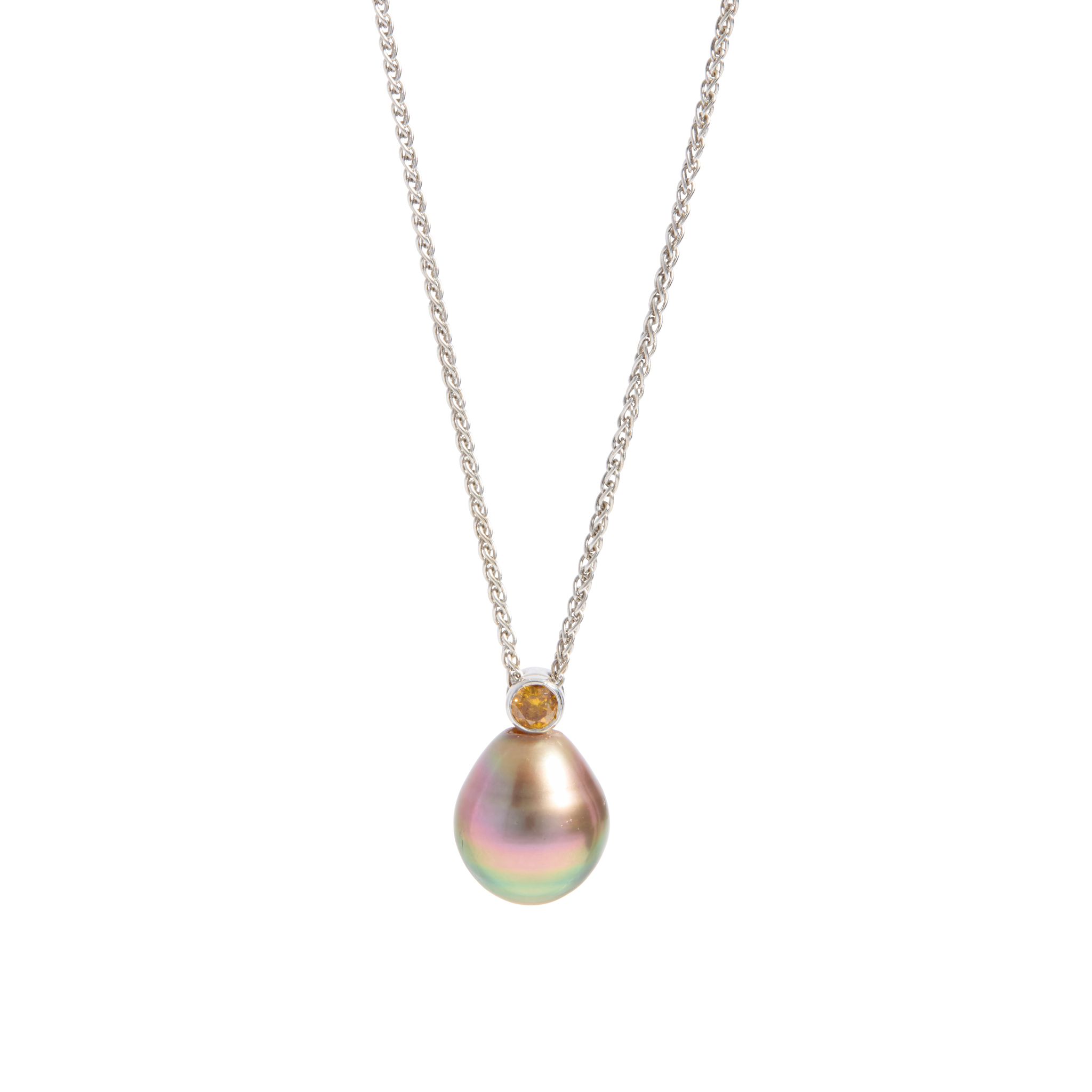 A Tahitian pearl and yellow diamond pendant