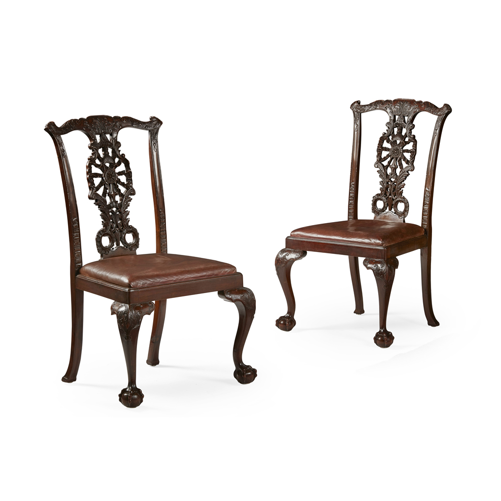 PAIR OF GEORGE II STYLE CARVED MAHOGANY SIDE CHAIRS