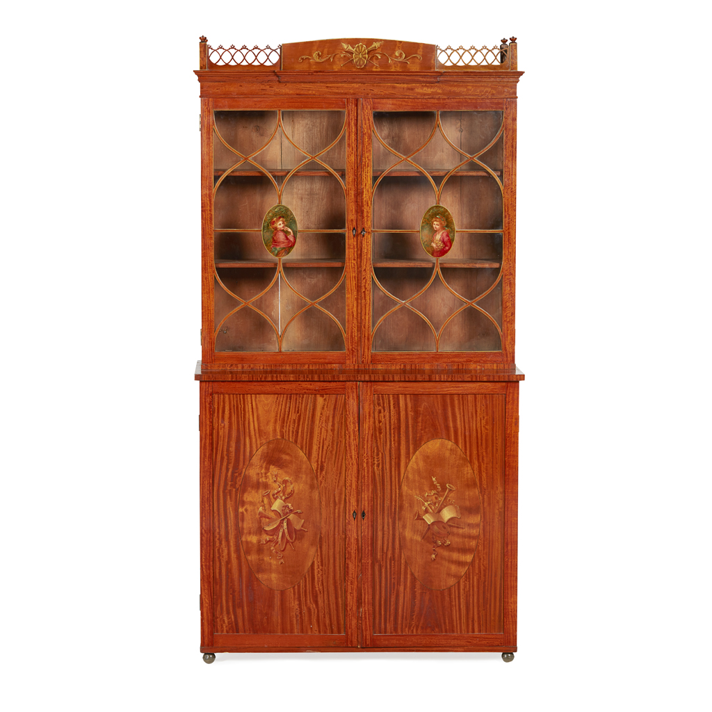 SMALL PAINTED SATINWOOD BOOKCASE CABINET