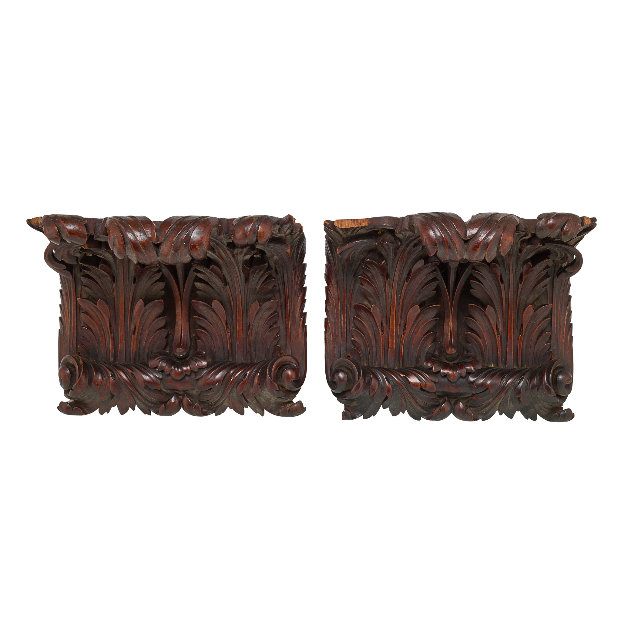 PAIR OF LARGE CARVED OAK WALL BRACKETS