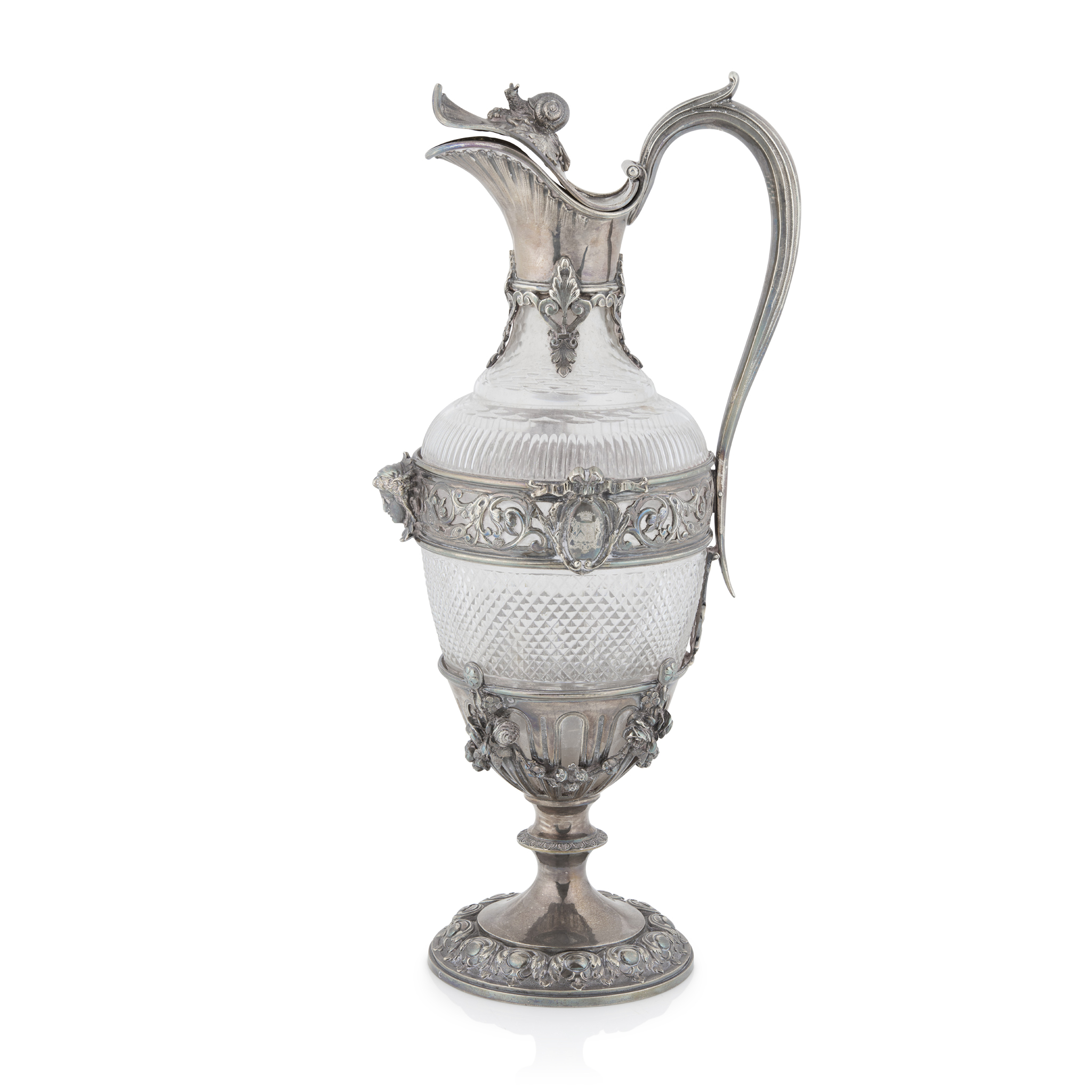 A LATE 19TH CENTURY FRENCH SILVER-MOUNTED CUT GLASS CLARET JUG