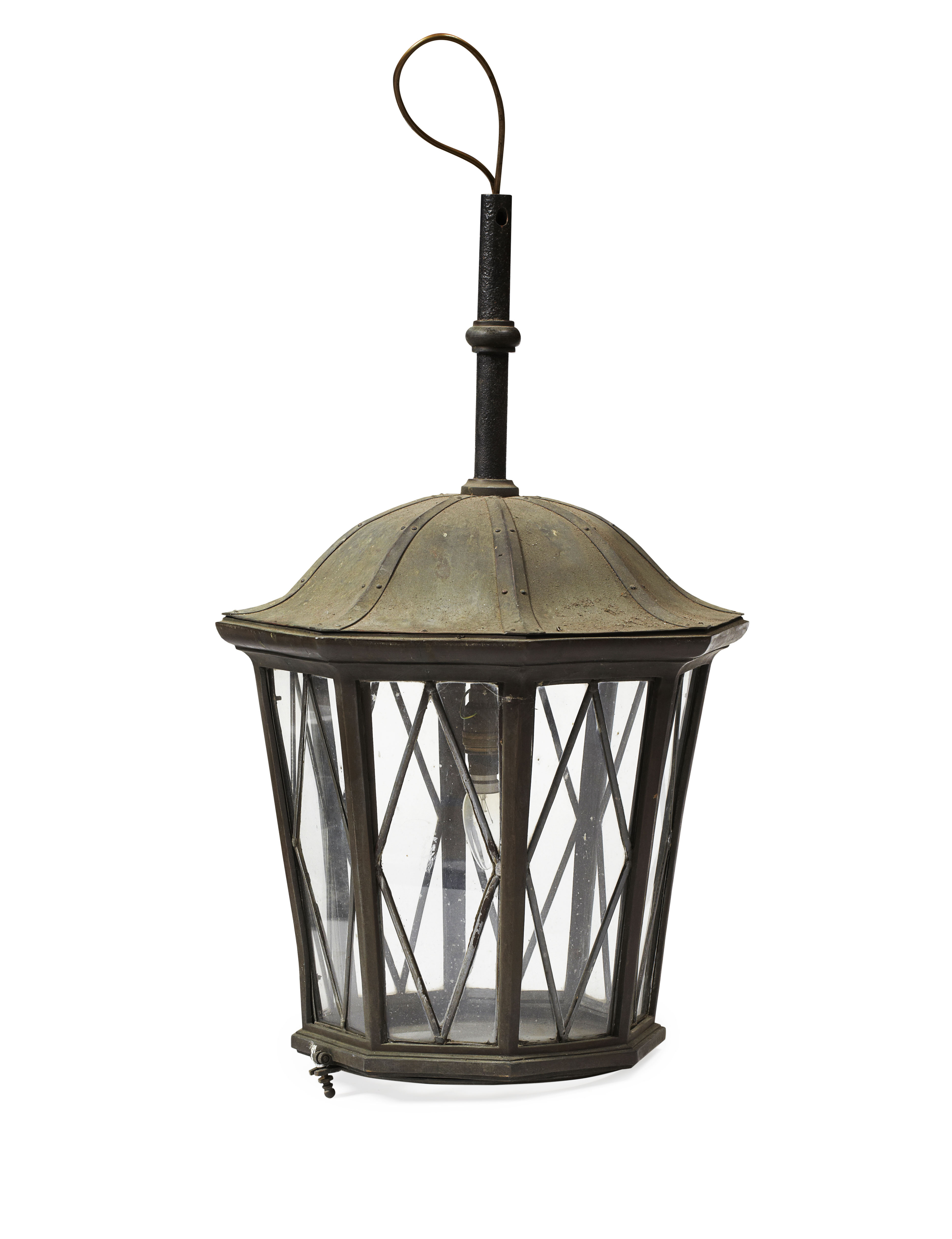 COPPER AND LEADED GLASS LANTERN