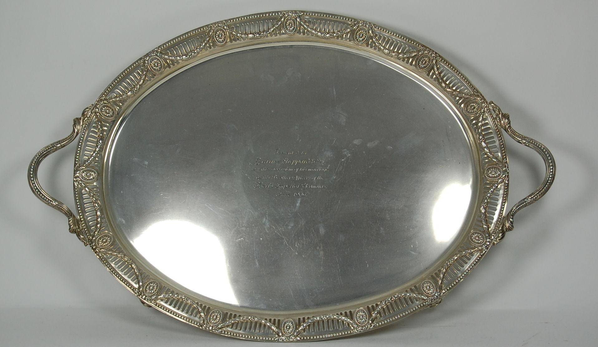 An Edwardian large oval gallery tray