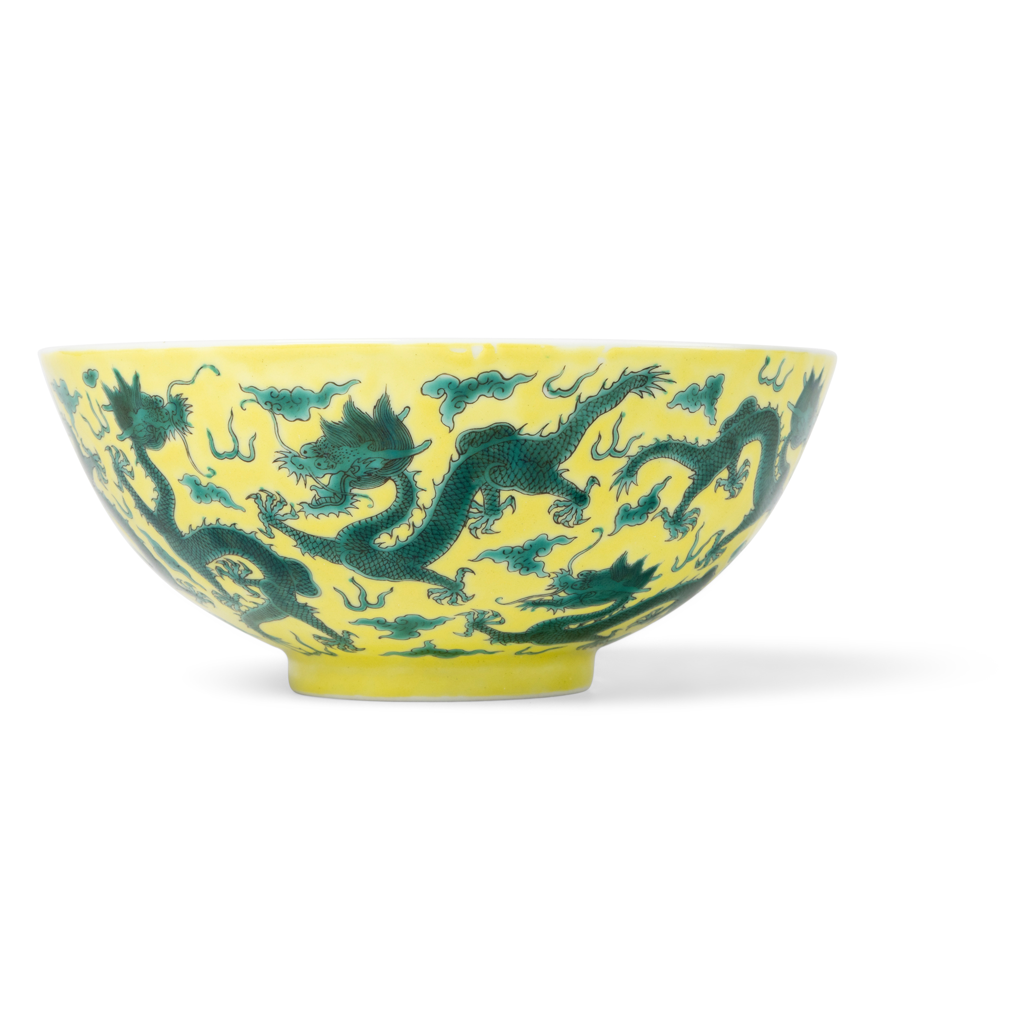CHINESE YELLOW-GROUND GREEN-ENAMELLED 'DRAGON' BOWL
