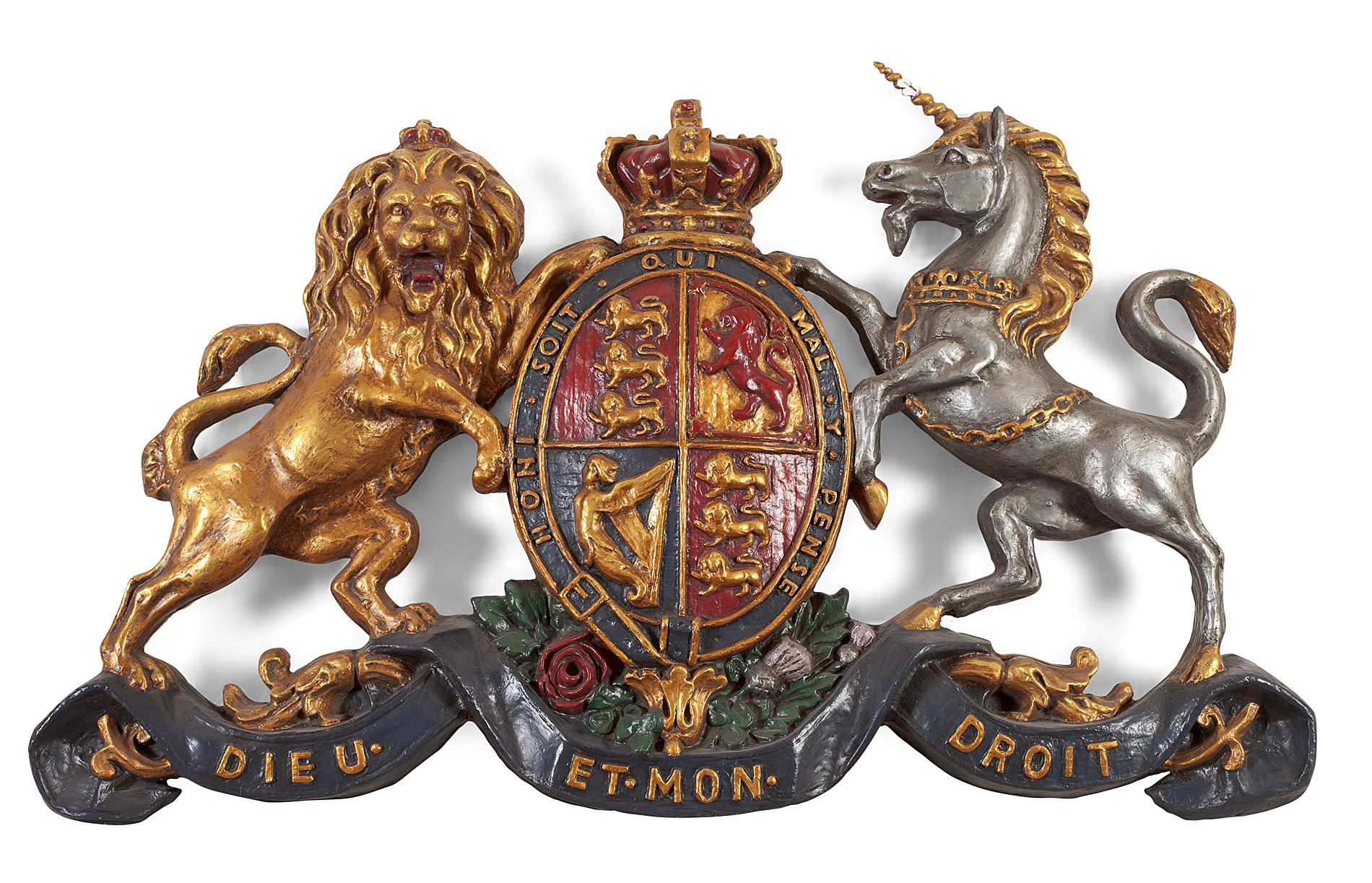 CARVED POLYCHROME COAT OF ARMS