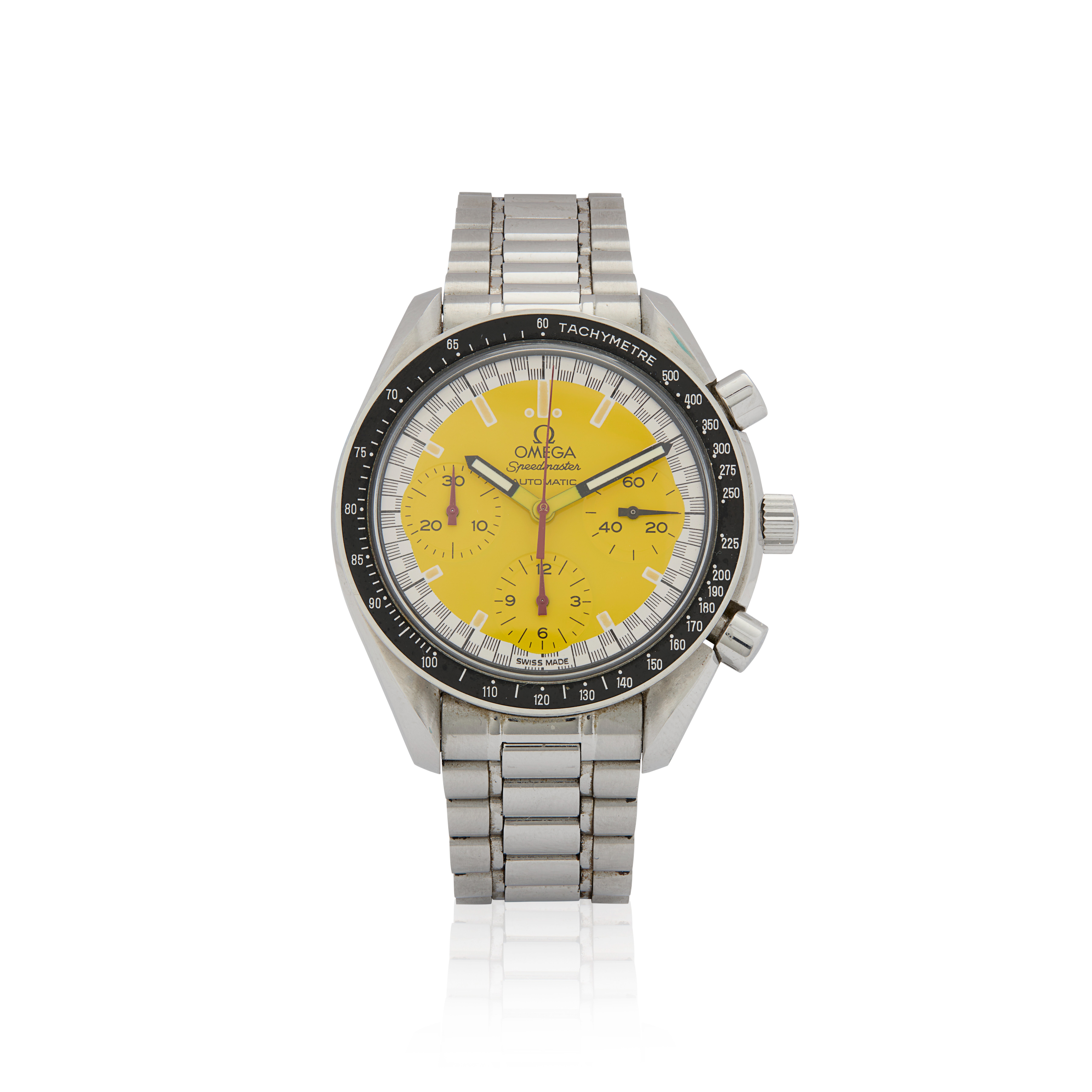 Omega. A stainless steel automatic chronograph wristwatch with yellow dial