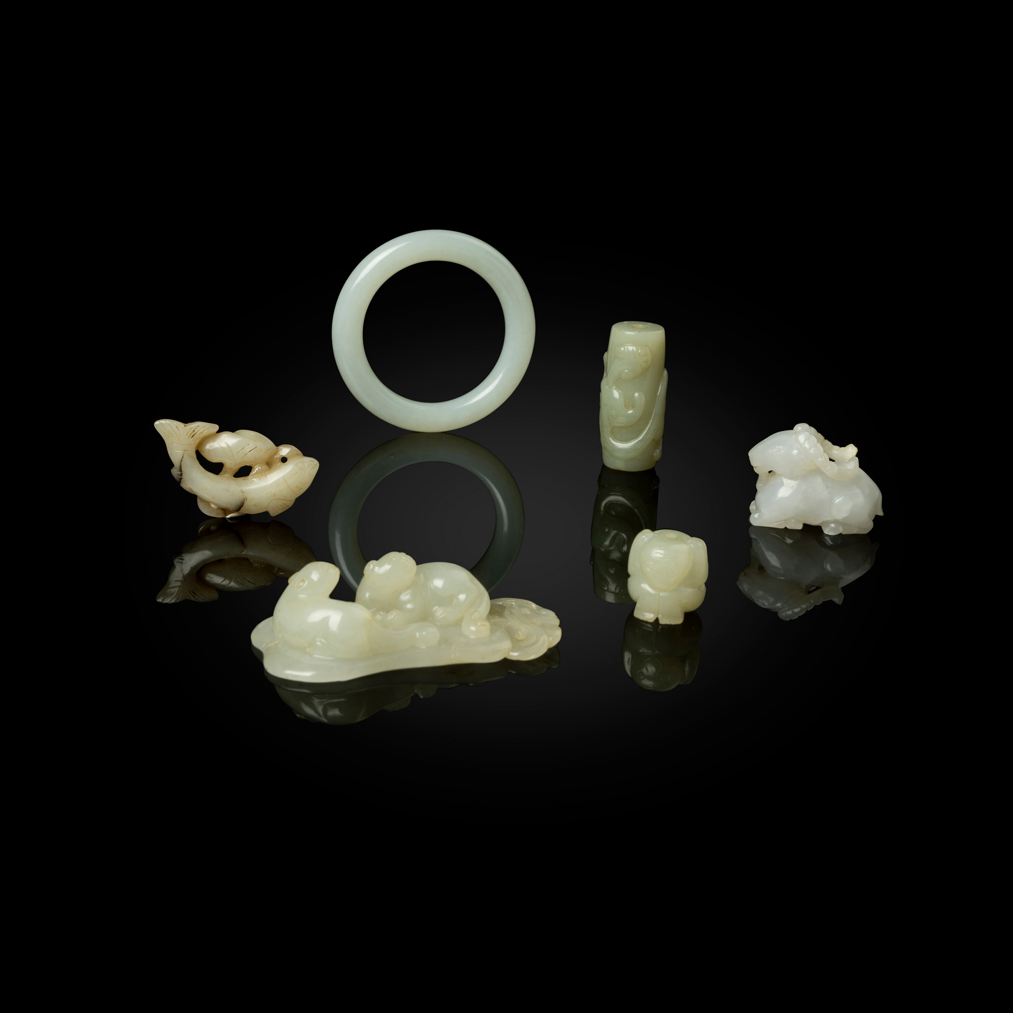 GROUP OF SIX CHINESE JADE CRAVINGS