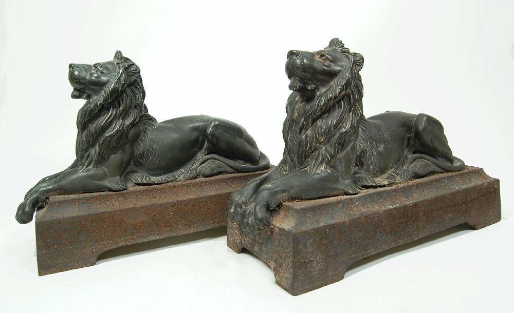 A pair of 19th century bronze lions