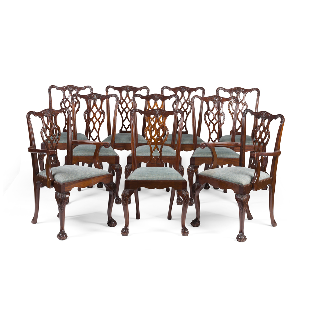 SET OF TEN 'CHIPPENDALE' STYLE MAHOGANY DINING CHAIRS