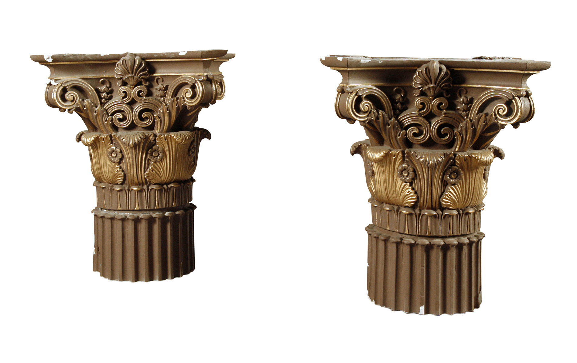 PAIR OF PAINTED PLASTER COMPOSITE COLUMN CAPITALS