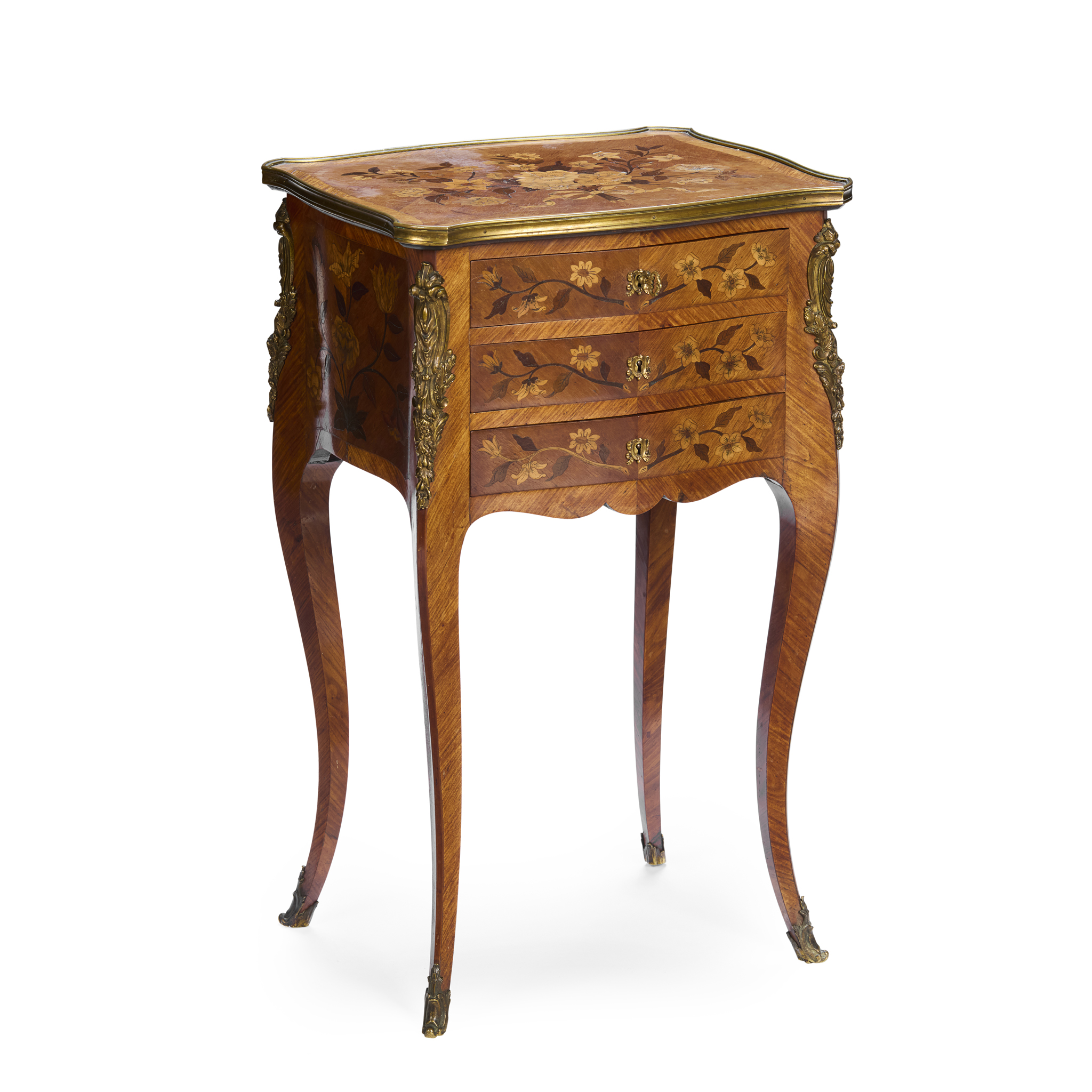 FRENCH KINGWOOD, AMARANTH, AND MARQUETRY PETITE COMMODE
