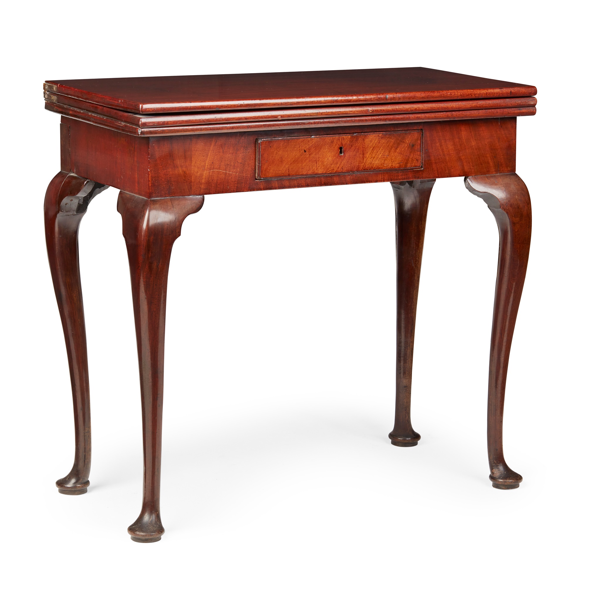 LATE GEORGE II MAHOGANY DOUBLE-FOLD TEA TABLE